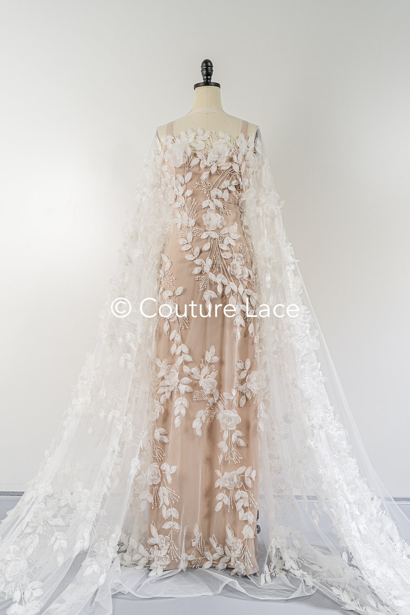 Embroidered floral lace for wedding dresses, luxury bridal lace with 3D flowers // L25-844