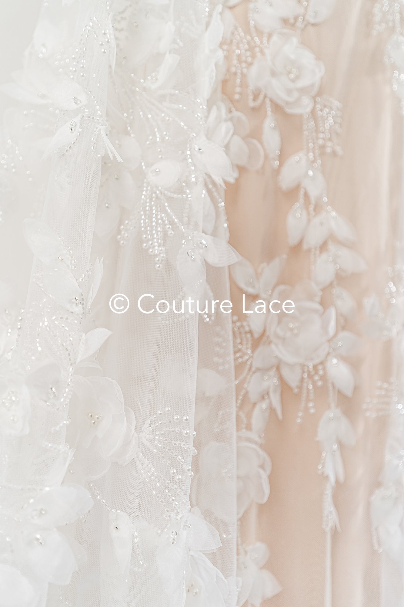Embroidered floral lace for wedding dresses, luxury bridal lace with 3D flowers // L25-844