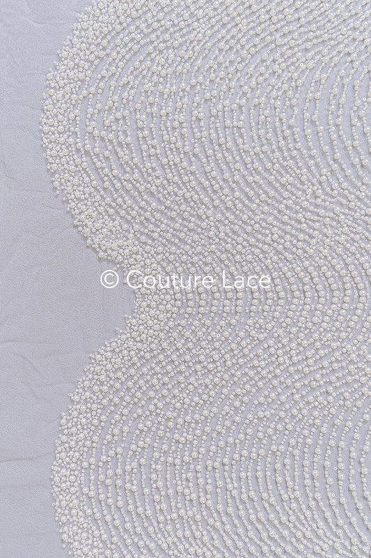 Schwere Perlenstickerei/ Brautspitze mit symmetrischen Wellen-Muster // L25-190