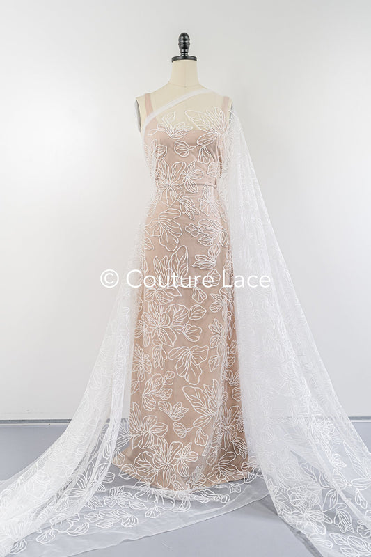 Braut Spitzenstoff mit Blumenmuster, Bestickte Spitze für Brautkleider // L25-349