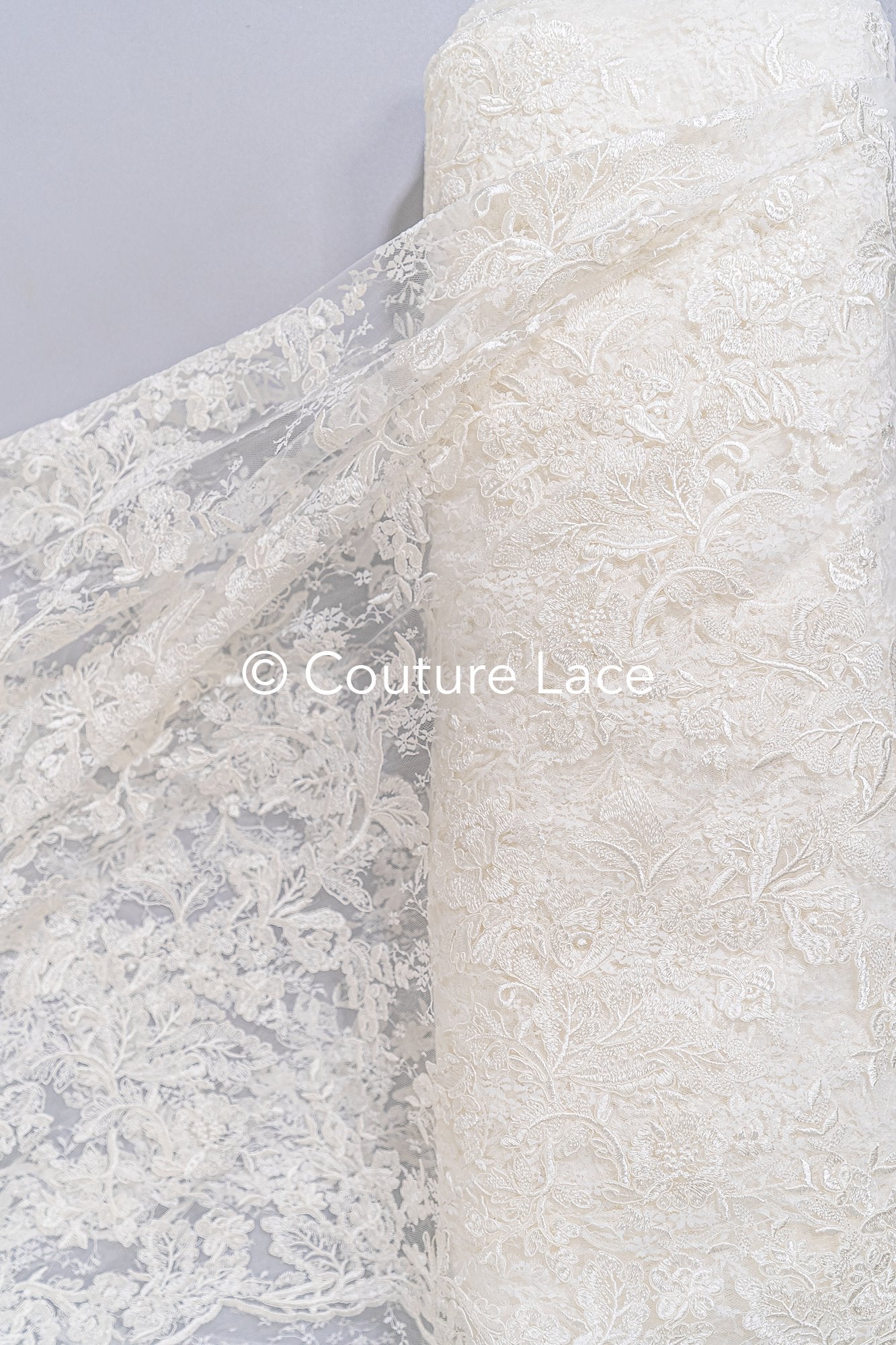 Luxurious floral bridal lace embroidered on fine French lace/ High-quality bridal lace // L25-846