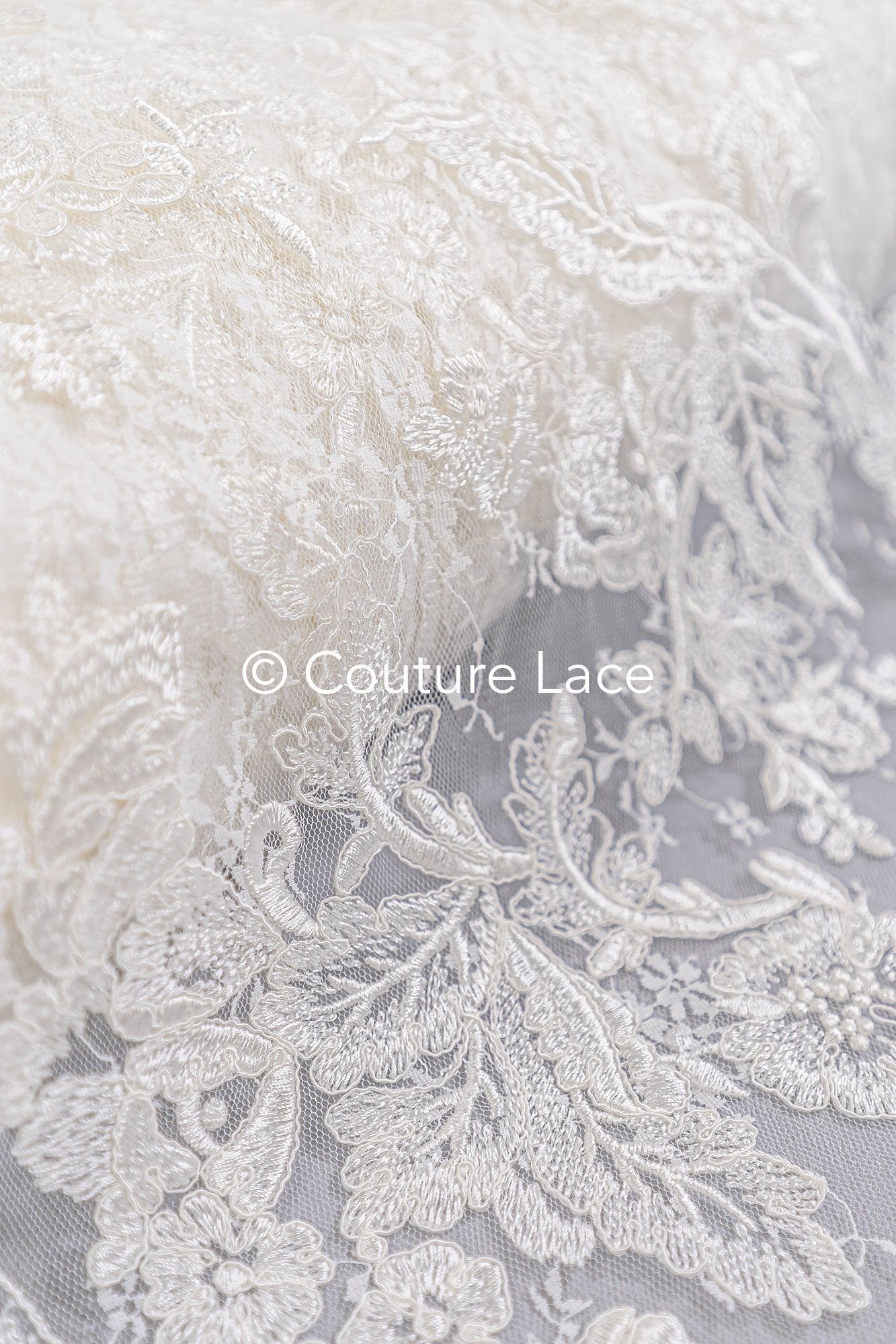 Luxurious floral bridal lace embroidered on fine French lace/ High-quality bridal lace // L25-846