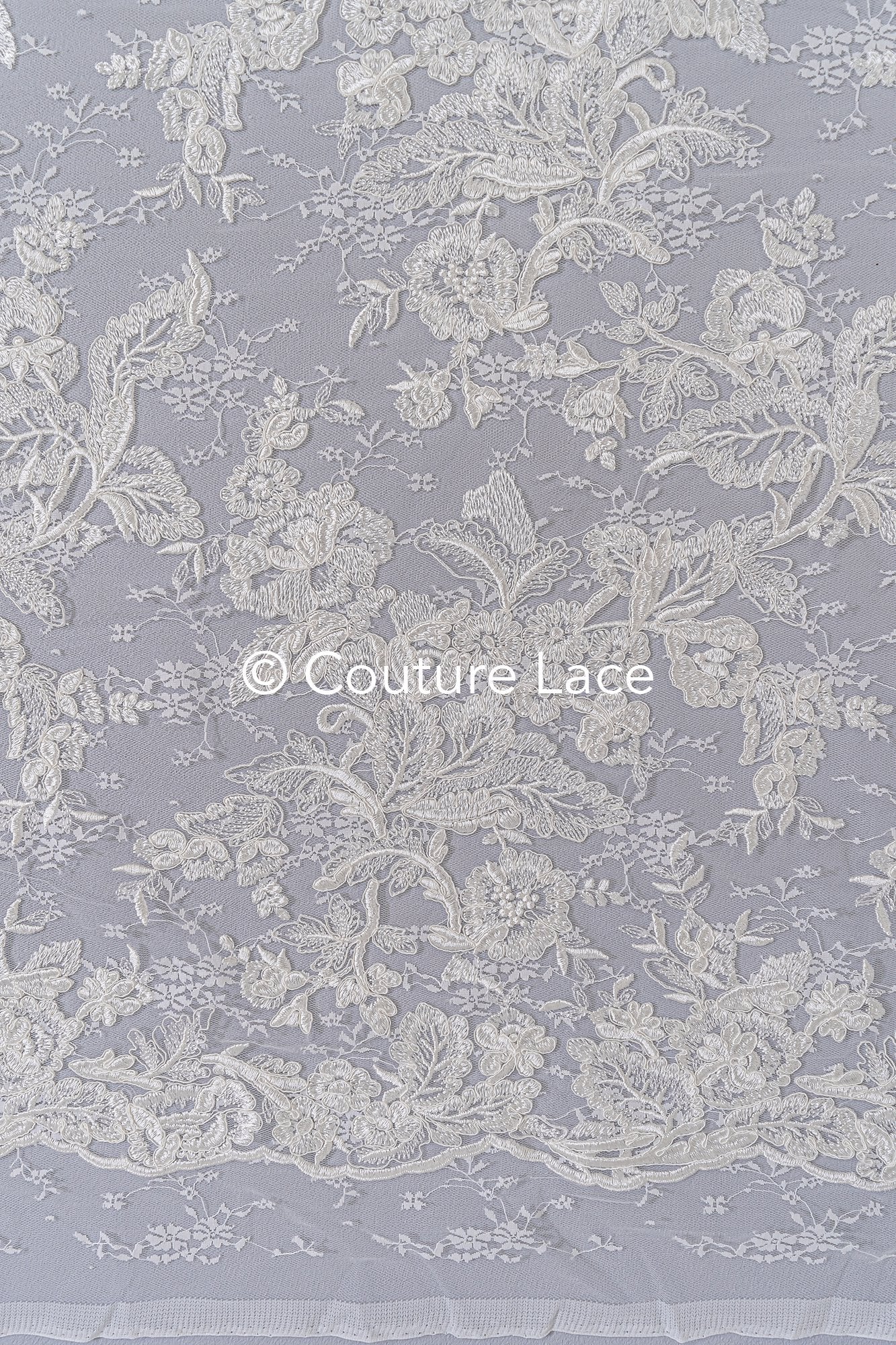 Luxurious floral bridal lace embroidered on fine French lace/ High-quality bridal lace // L25-846
