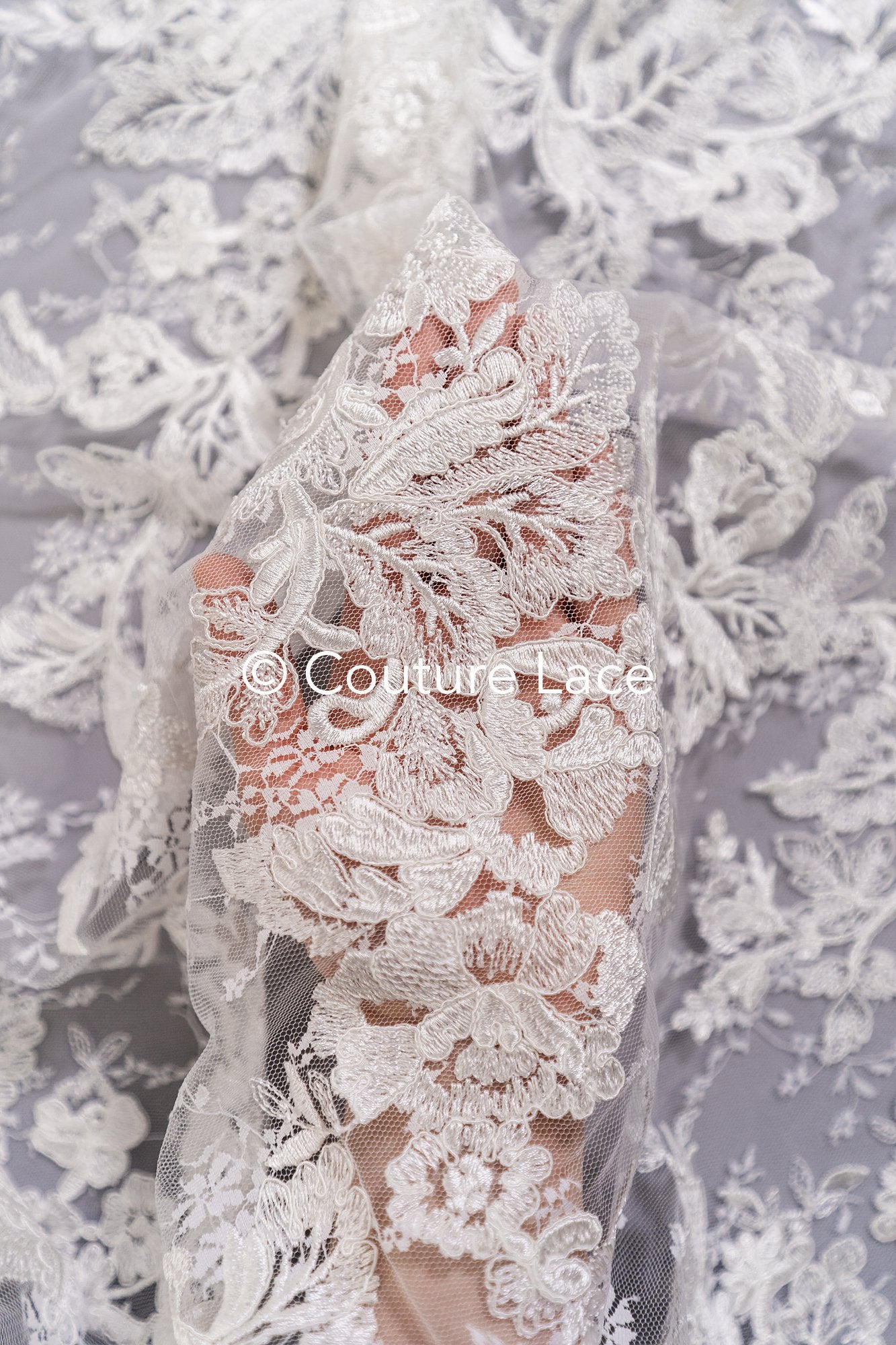 Luxurious floral bridal lace embroidered on fine French lace/ High-quality bridal lace // L25-846