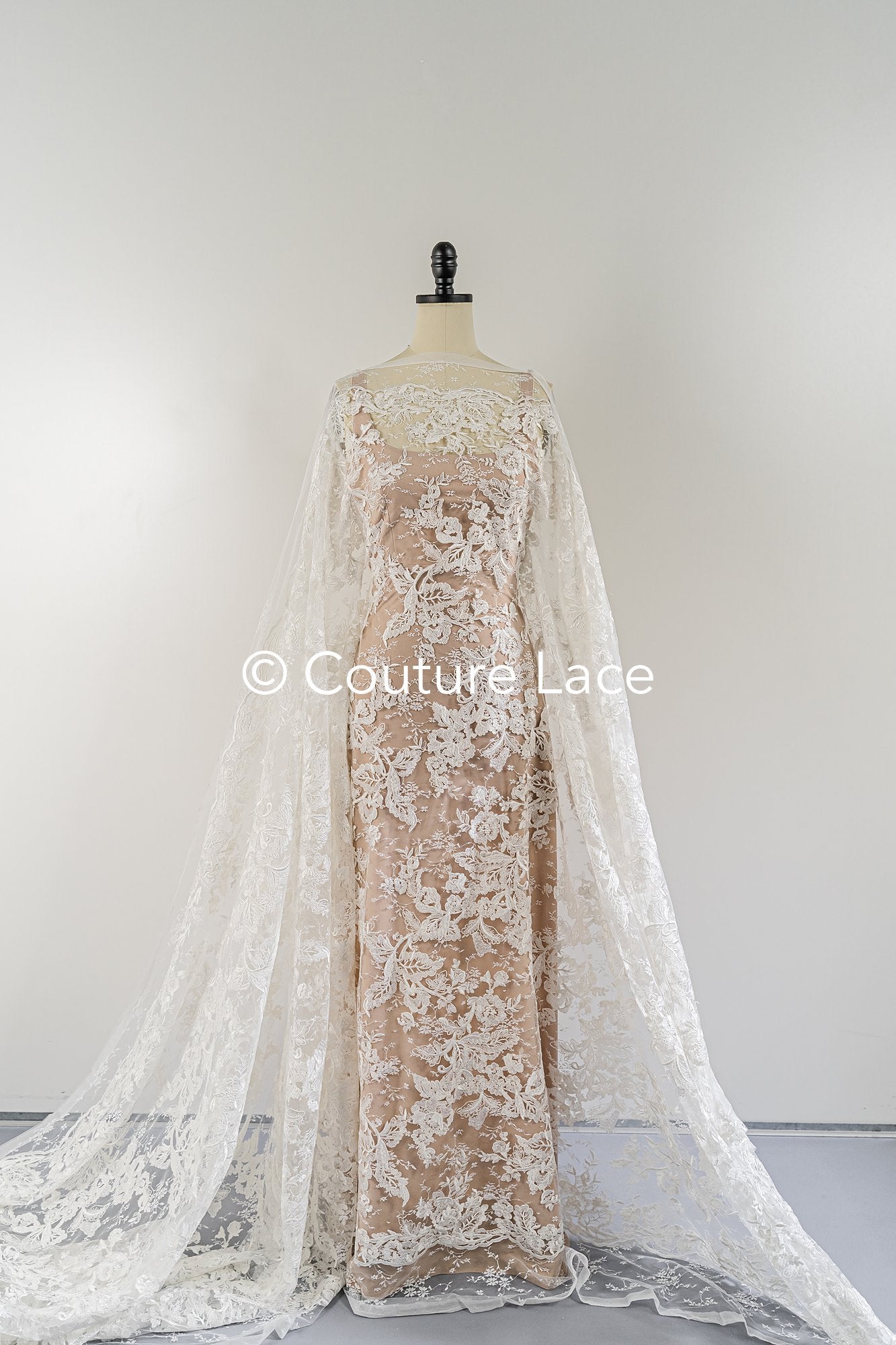 Luxurious floral bridal lace embroidered on fine French lace/ High-quality bridal lace // L25-846