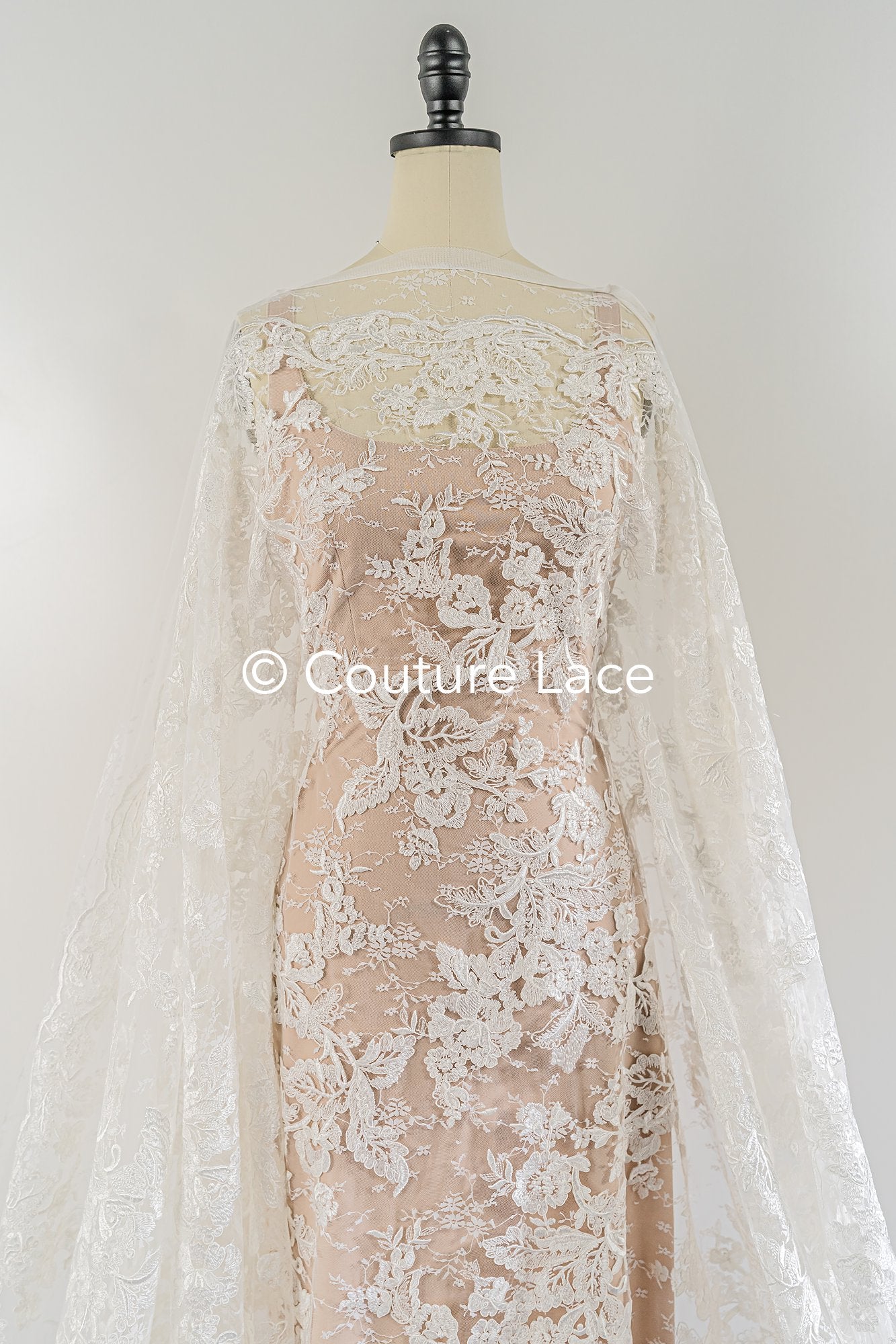 Luxurious floral bridal lace embroidered on fine French lace/ High-quality bridal lace // L25-846