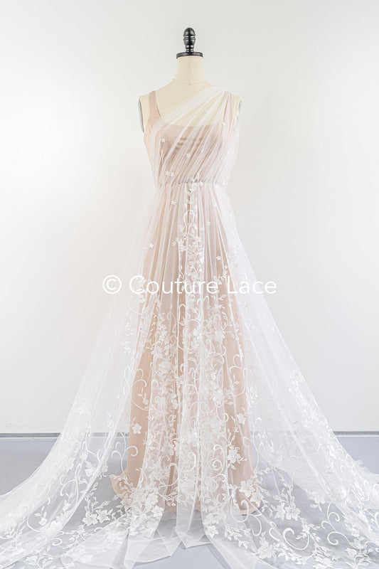 Exquisite Florale Spitze für Brautkleider, Luxus Brautspitze mit Perlenstickerei // L25-856