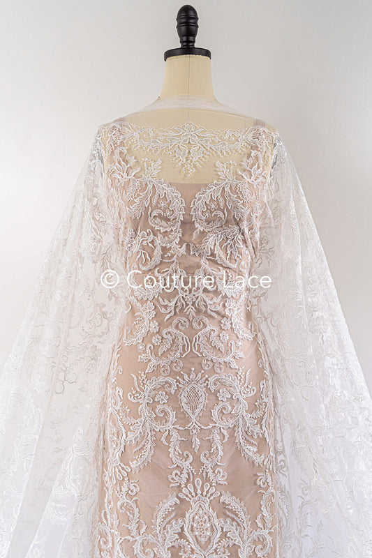 Florale Spitze für Brautkleider, Bestickte Brautspitze mit Blumenmuster // L25-858