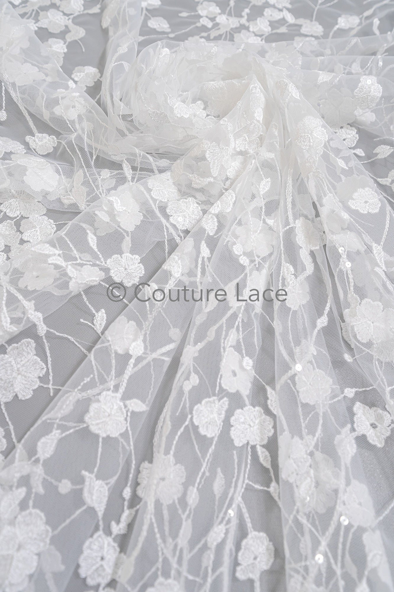 Florale Brautspitze/ Brautspitzenmaterial/ cremefarbene Brautspitze/ florale Hochzeitsspitze mit Pailletten/ Couture-Spitze// L23-631