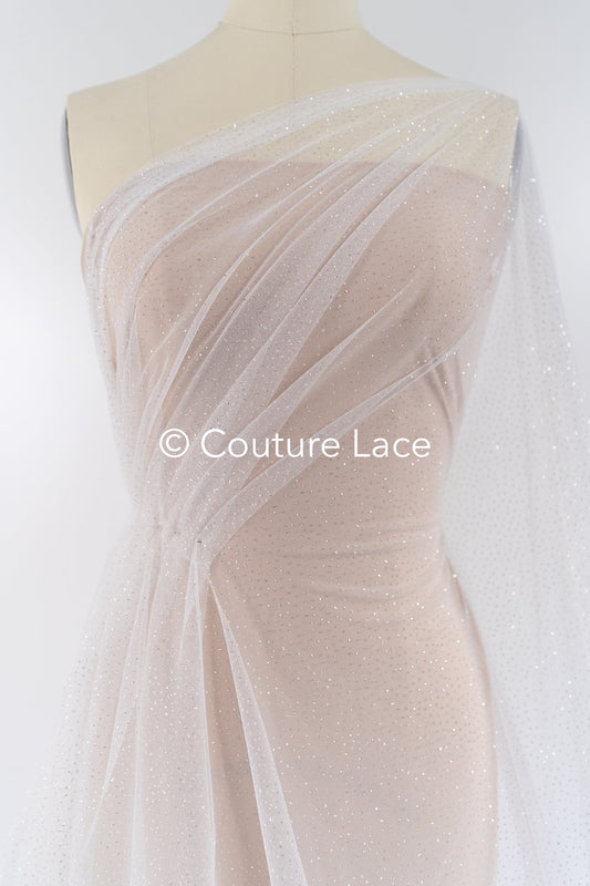 Feiner Glitzer Tüll/ Off-White Silber Glitzer Tüll/ Glitzertüll für Schleier// R-207