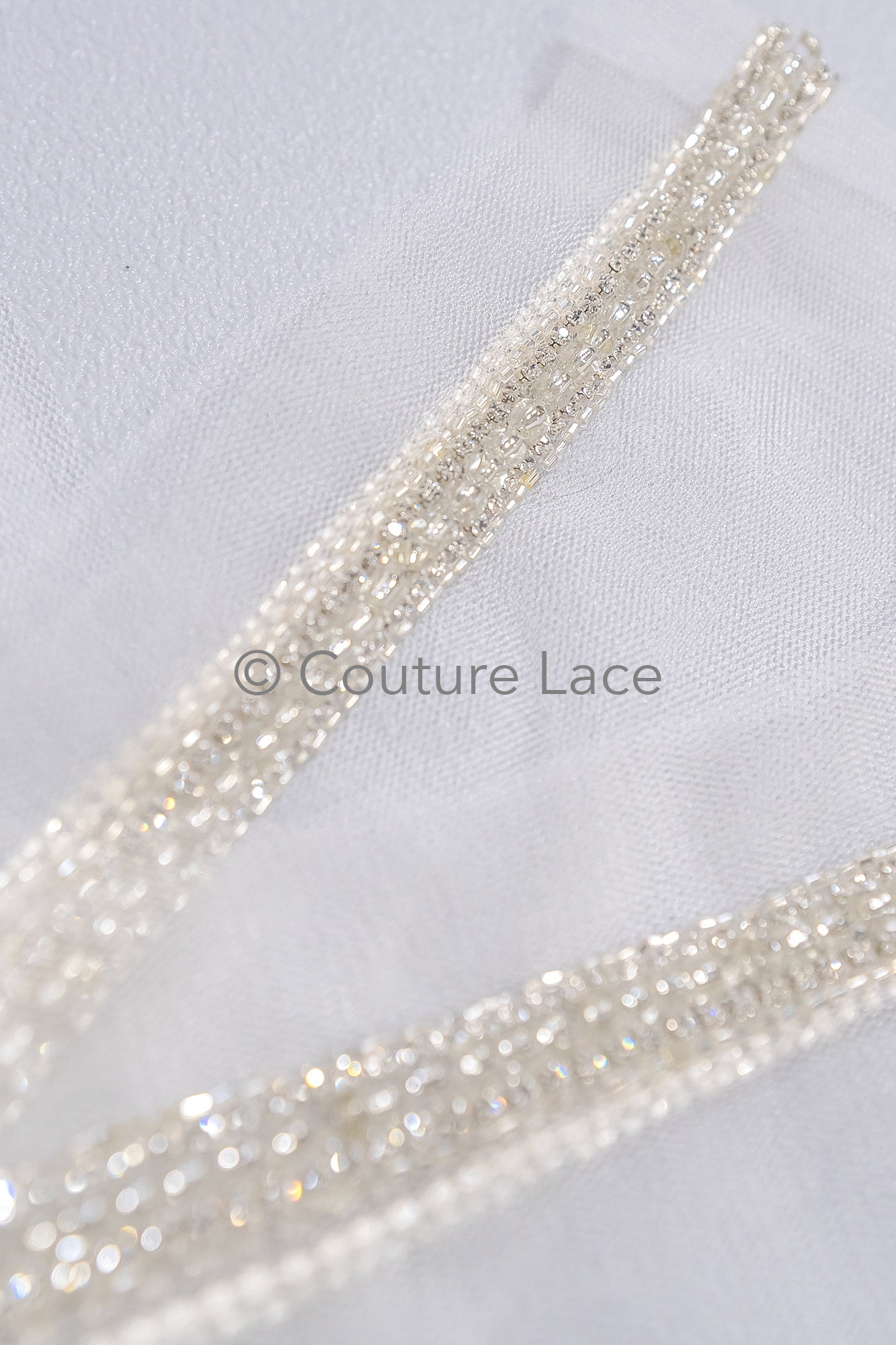 Brautspitze Borte mit Perlen & Kristallen Silber/ Spitzenborte mit Perlen/ Brautgürtel Borte/ Spitzenborte für Brautkleid// T24-092