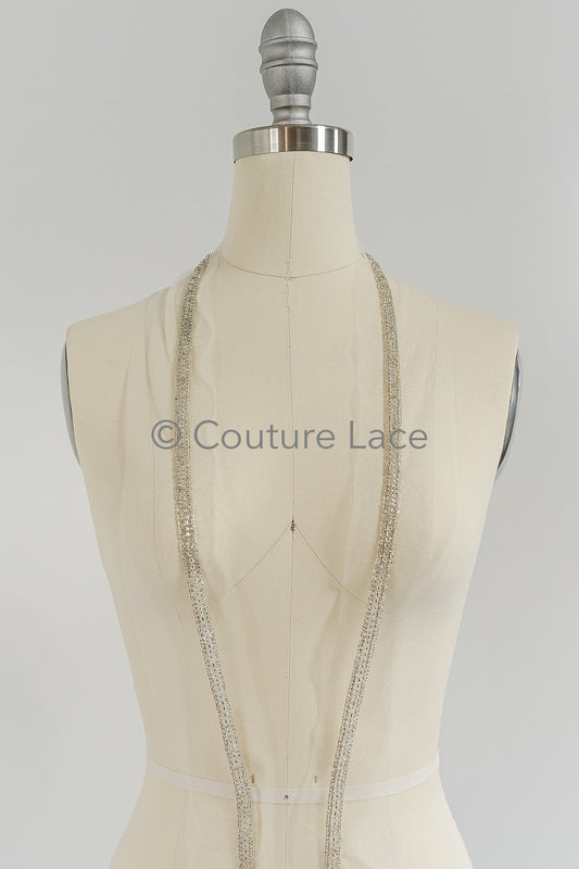 Garniture en dentelle nuptiale avec perles et cristaux argent/garniture en dentelle avec perles/garniture de ceinture nuptiale/garniture en dentelle pour robe de mariée// T24-092