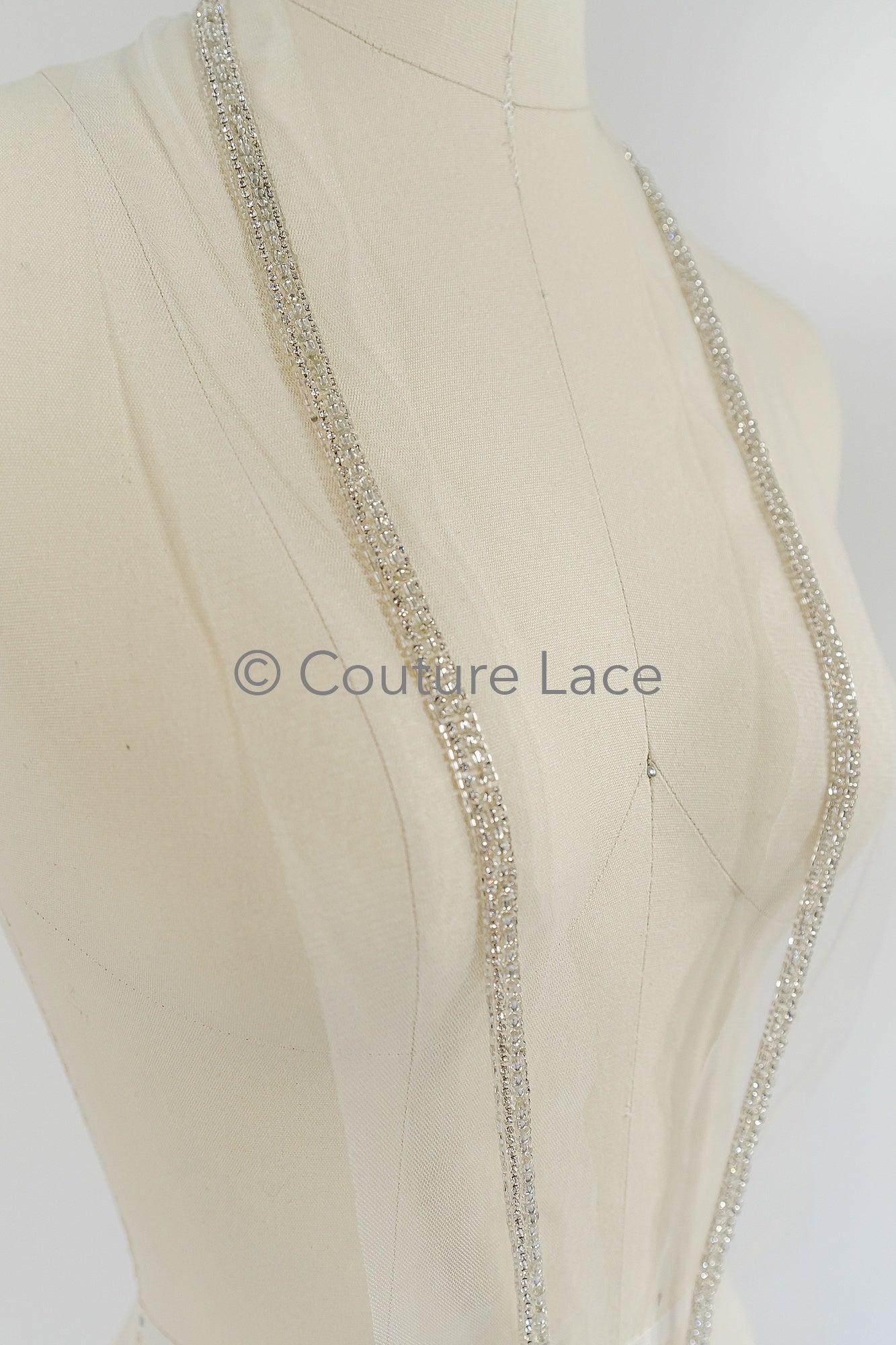 Brautspitze Borte mit Perlen & Kristallen Silber/ Spitzenborte mit Perlen/ Brautgürtel Borte/ Spitzenborte für Brautkleid// T24-092