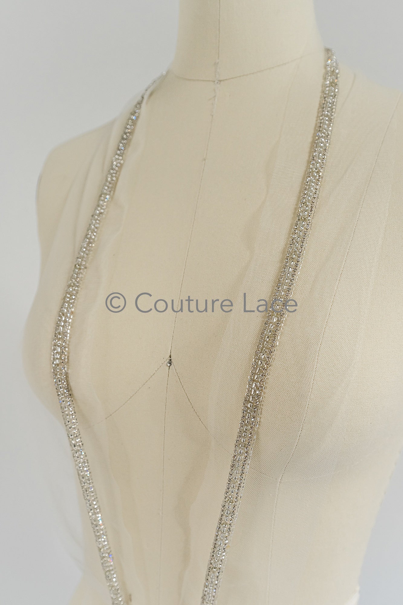 Brautspitze Borte mit Perlen & Kristallen Silber/ Spitzenborte mit Perlen/ Brautgürtel Borte/ Spitzenborte für Brautkleid// T24-092