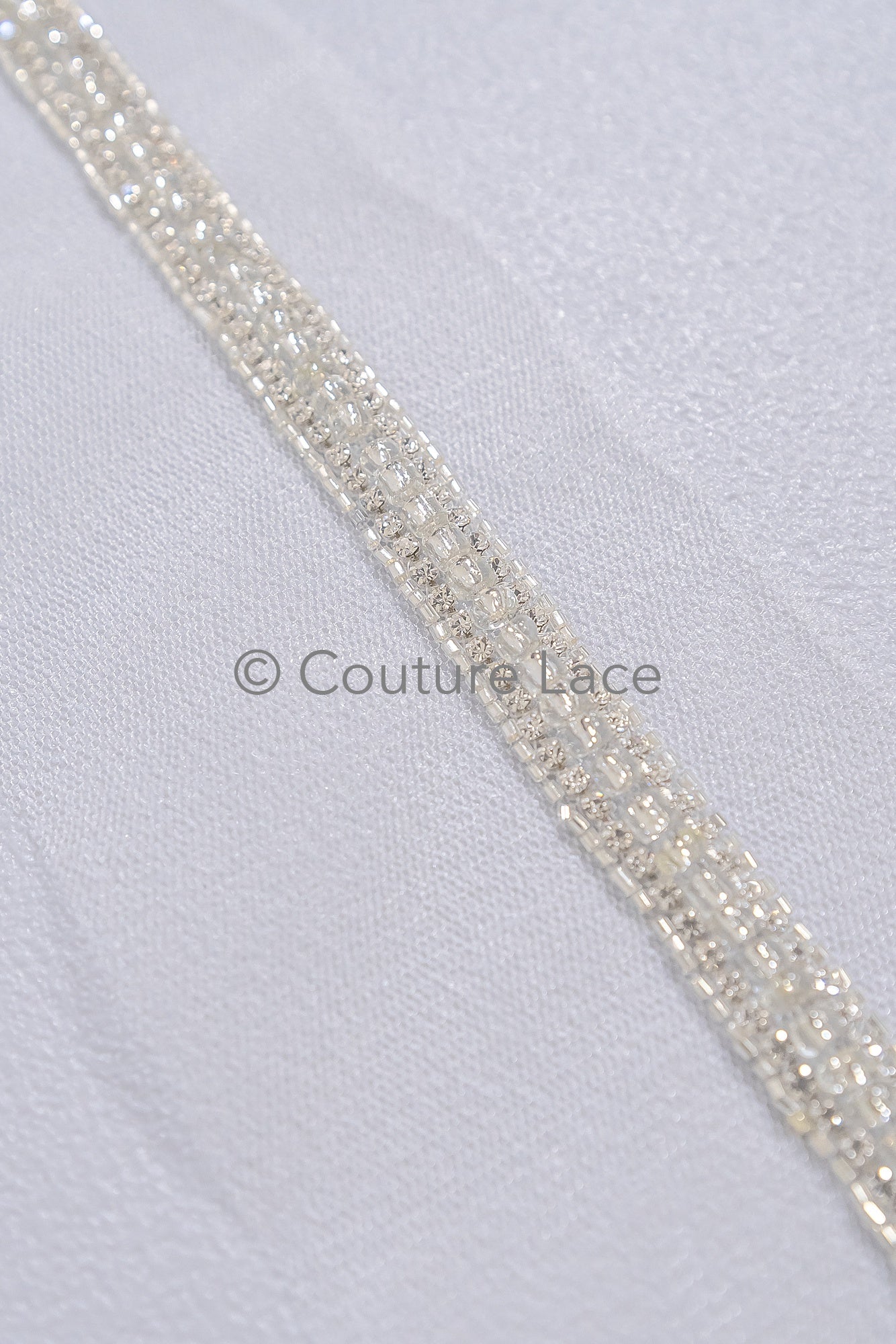 Brautspitze Borte mit Perlen & Kristallen Silber/ Spitzenborte mit Perlen/ Brautgürtel Borte/ Spitzenborte für Brautkleid// T24-092