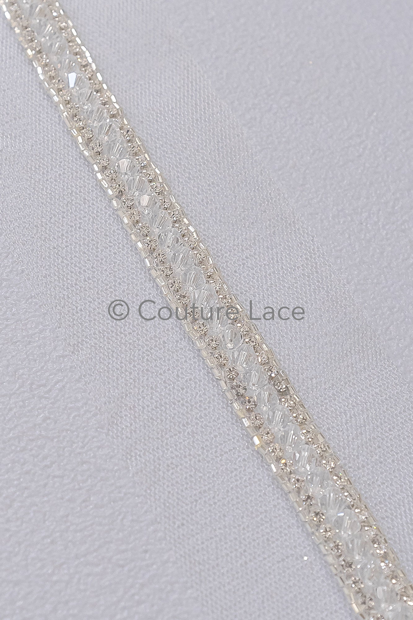 Brautspitze Borte mit Perlen & Kristallen Silber/ Spitzenborte mit Perlen/ Brautgürtel Borte/ Spitzenborte für Brautkleid// T24-094