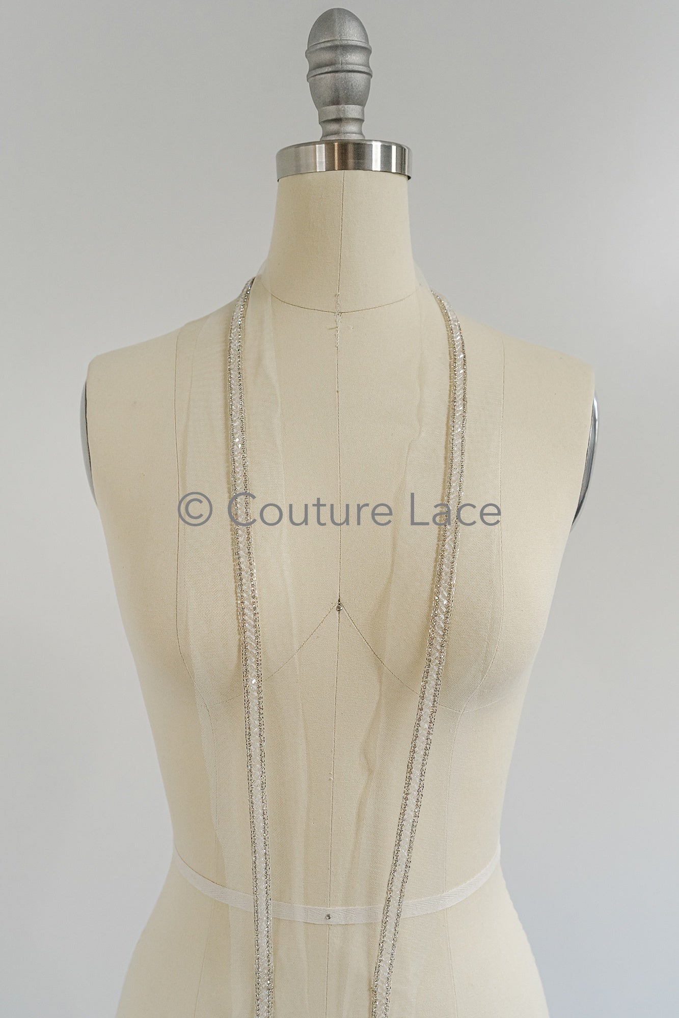 Brautspitze Borte mit Perlen & Kristallen Silber/ Spitzenborte mit Perlen/ Brautgürtel Borte/ Spitzenborte für Brautkleid// T24-094