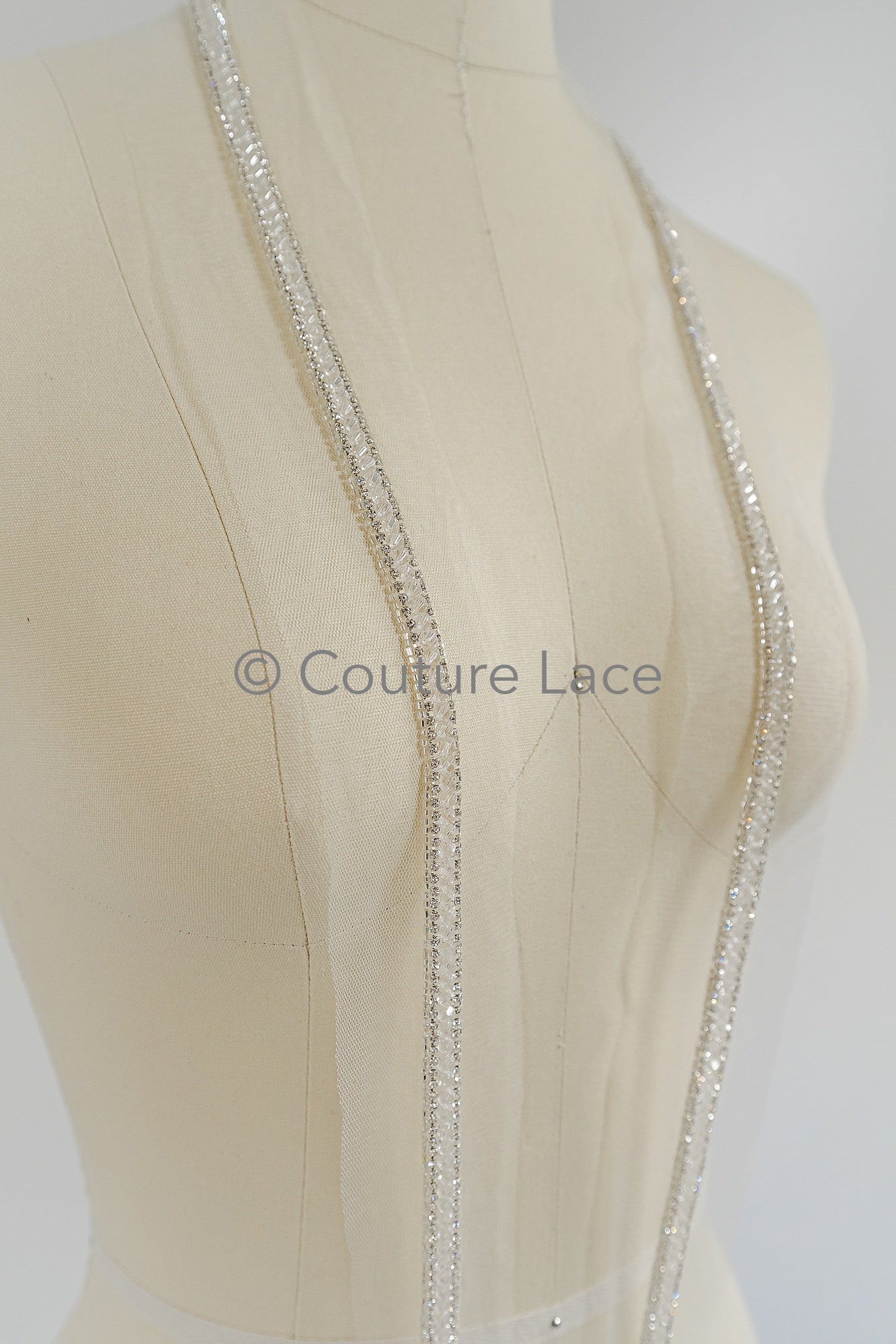 Brautspitze Borte mit Perlen & Kristallen Silber/ Spitzenborte mit Perlen/ Brautgürtel Borte/ Spitzenborte für Brautkleid// T24-094