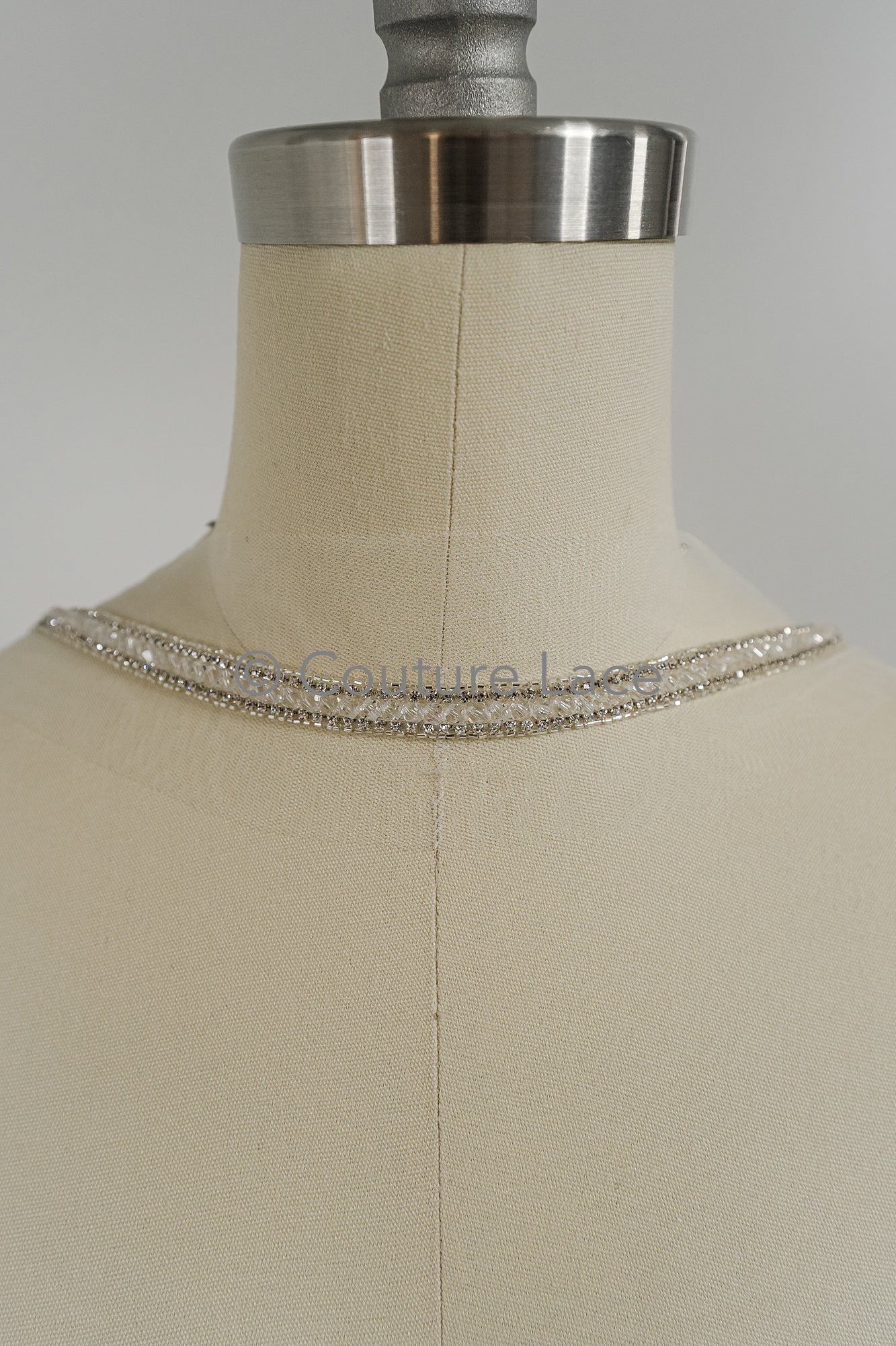 Brautspitze Borte mit Perlen & Kristallen Silber/ Spitzenborte mit Perlen/ Brautgürtel Borte/ Spitzenborte für Brautkleid// T24-094