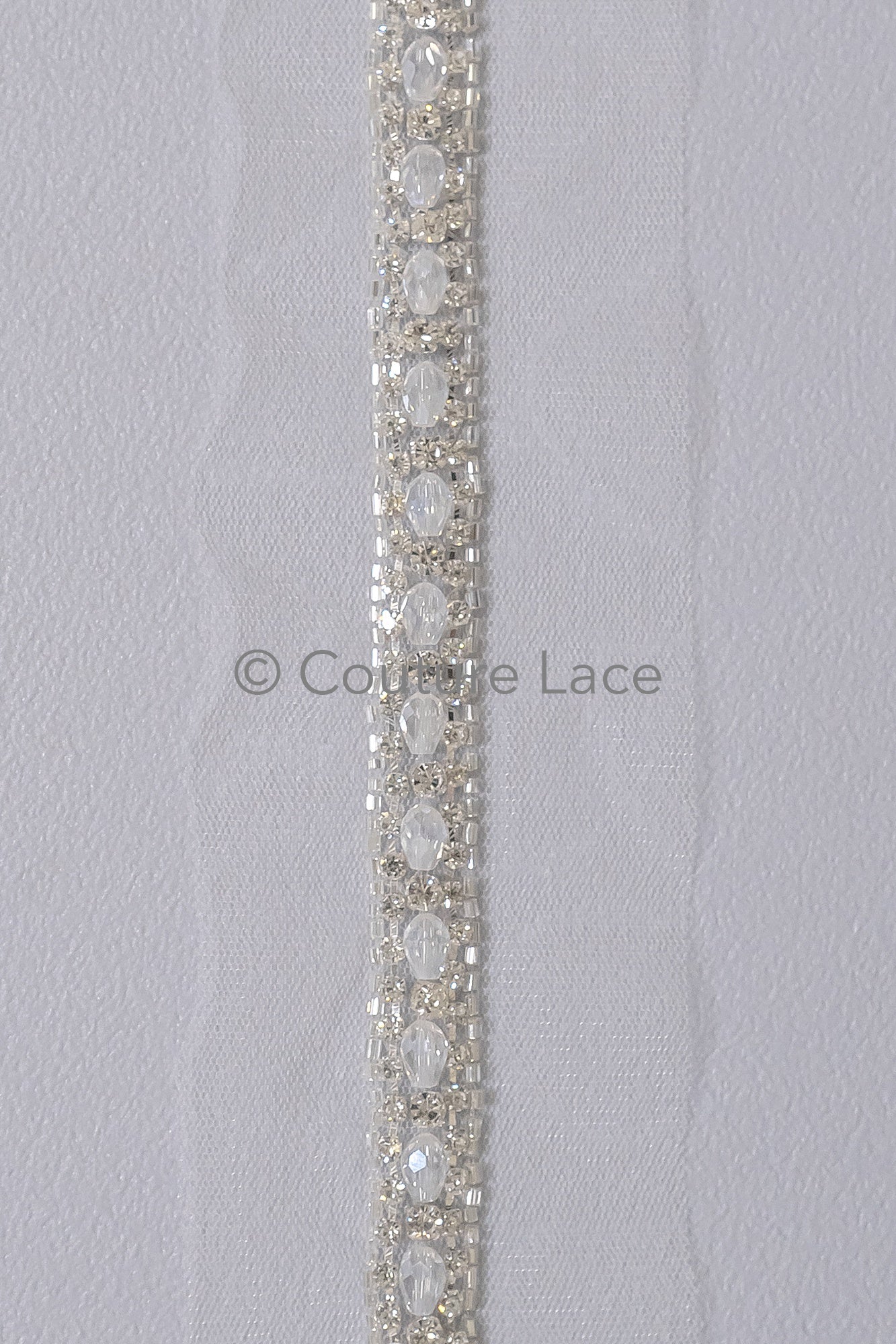 Brautspitze Borte mit Perlen & Kristallen Silber/ Spitzenborte mit Perlen/ Brautgürtel Borte/ Spitzenborte für Brautkleid// T24-096