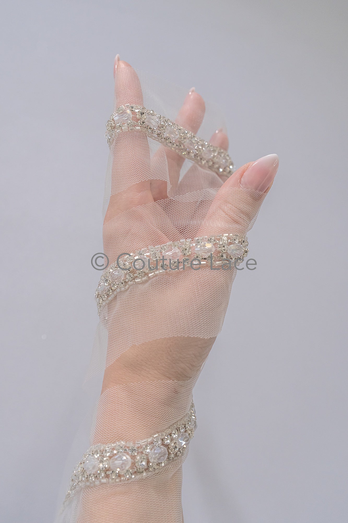 Brautspitze Borte mit Perlen & Kristallen Silber/ Spitzenborte mit Perlen/ Brautgürtel Borte/ Spitzenborte für Brautkleid// T24-096
