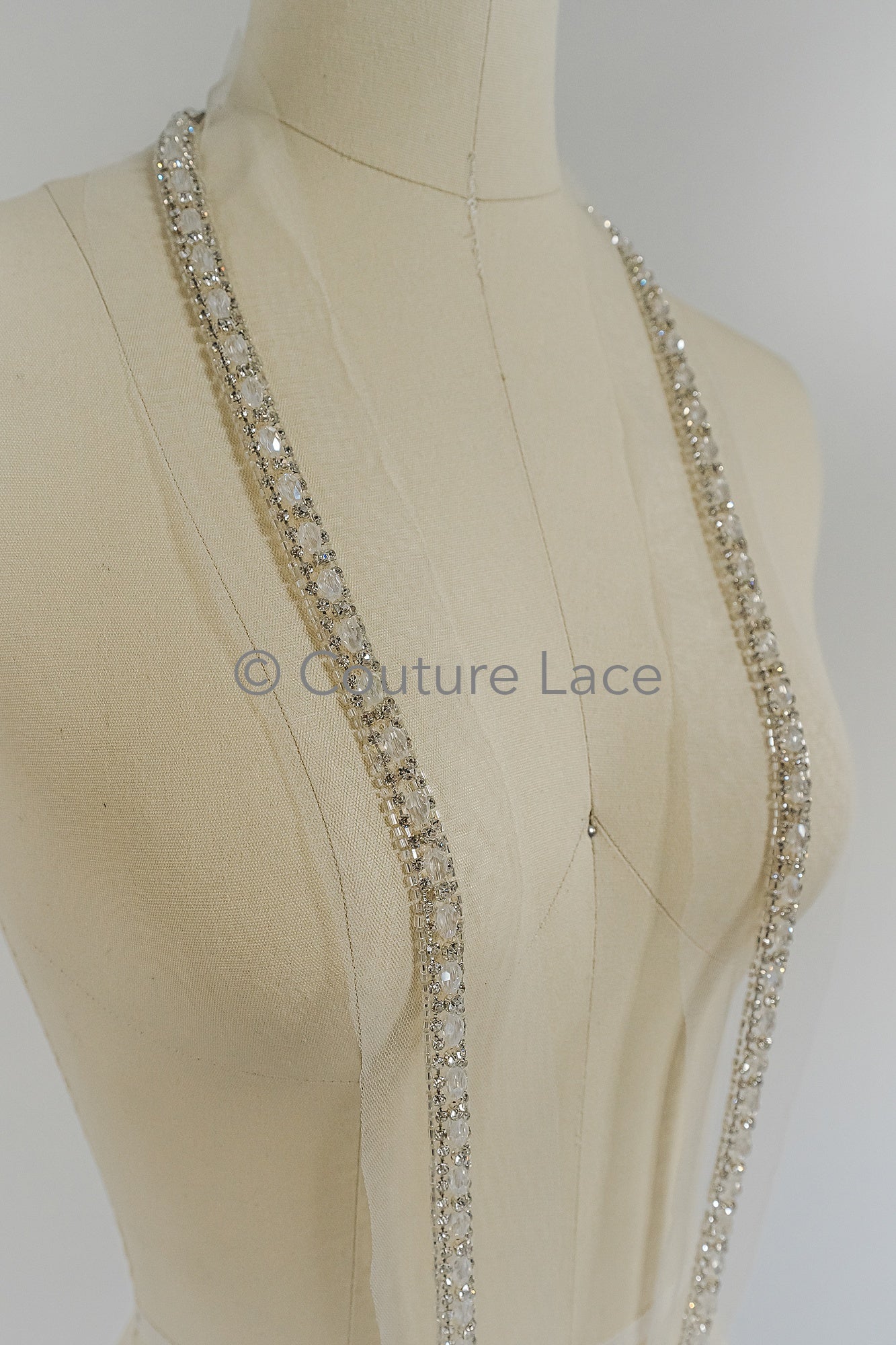 Brautspitze Borte mit Perlen & Kristallen Silber/ Spitzenborte mit Perlen/ Brautgürtel Borte/ Spitzenborte für Brautkleid// T24-096