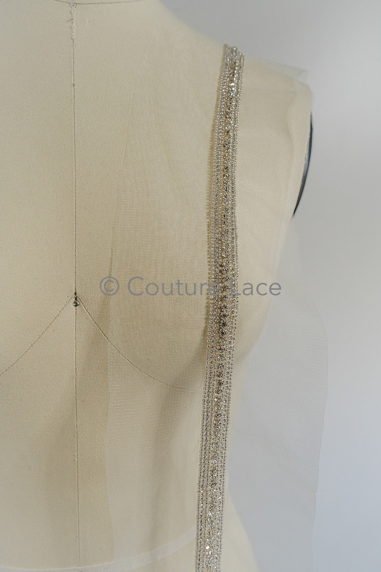 Brautspitze Borte mit Perlen & Kristallen Silber/ Spitzenborte mit Perlen/ Brautgürtel Borte/ Spitzenborte für Brautkleid// T24-097