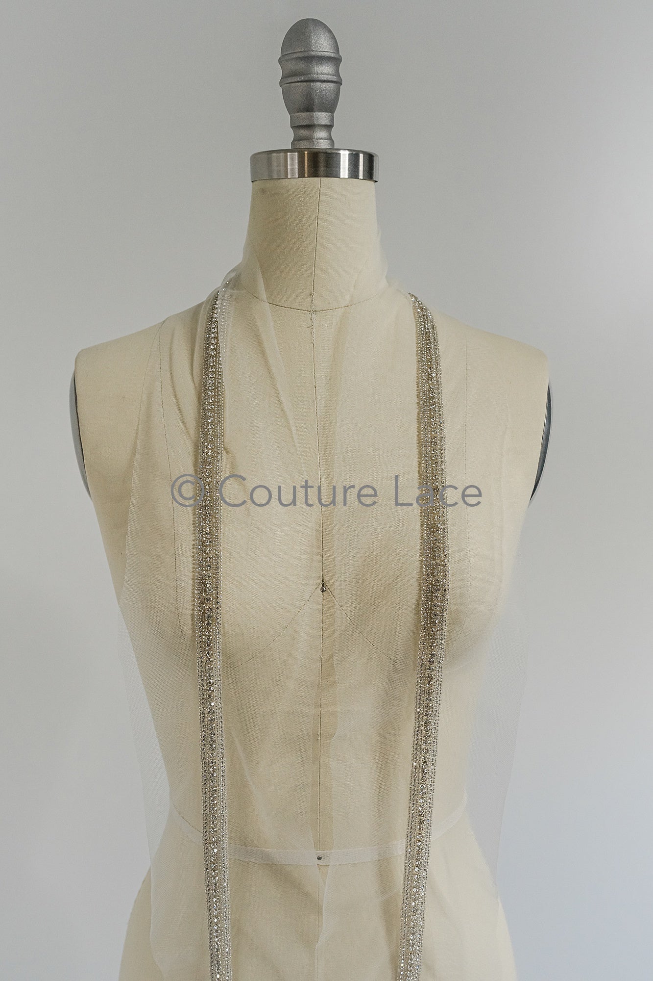 Brautspitze Borte mit Perlen & Kristallen Silber/ Spitzenborte mit Perlen/ Brautgürtel Borte/ Spitzenborte für Brautkleid// T24-097