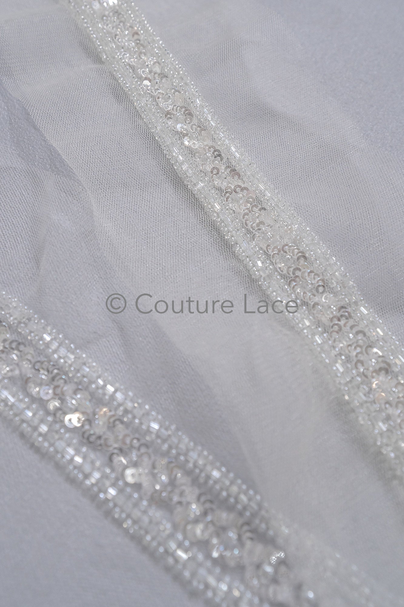 Brautspitze Borte mit Perlen & Pailletten Silber/ Spitzenborte mit Perlen/ Brautgürtel Borte/ Spitzenborte für Brautkleid// T24-098