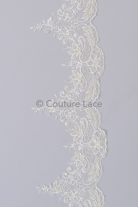 Garniture en dentelle perlée blanc cassé/garniture en dentelle nuptiale/garniture en dentelle avec perles//T21-122