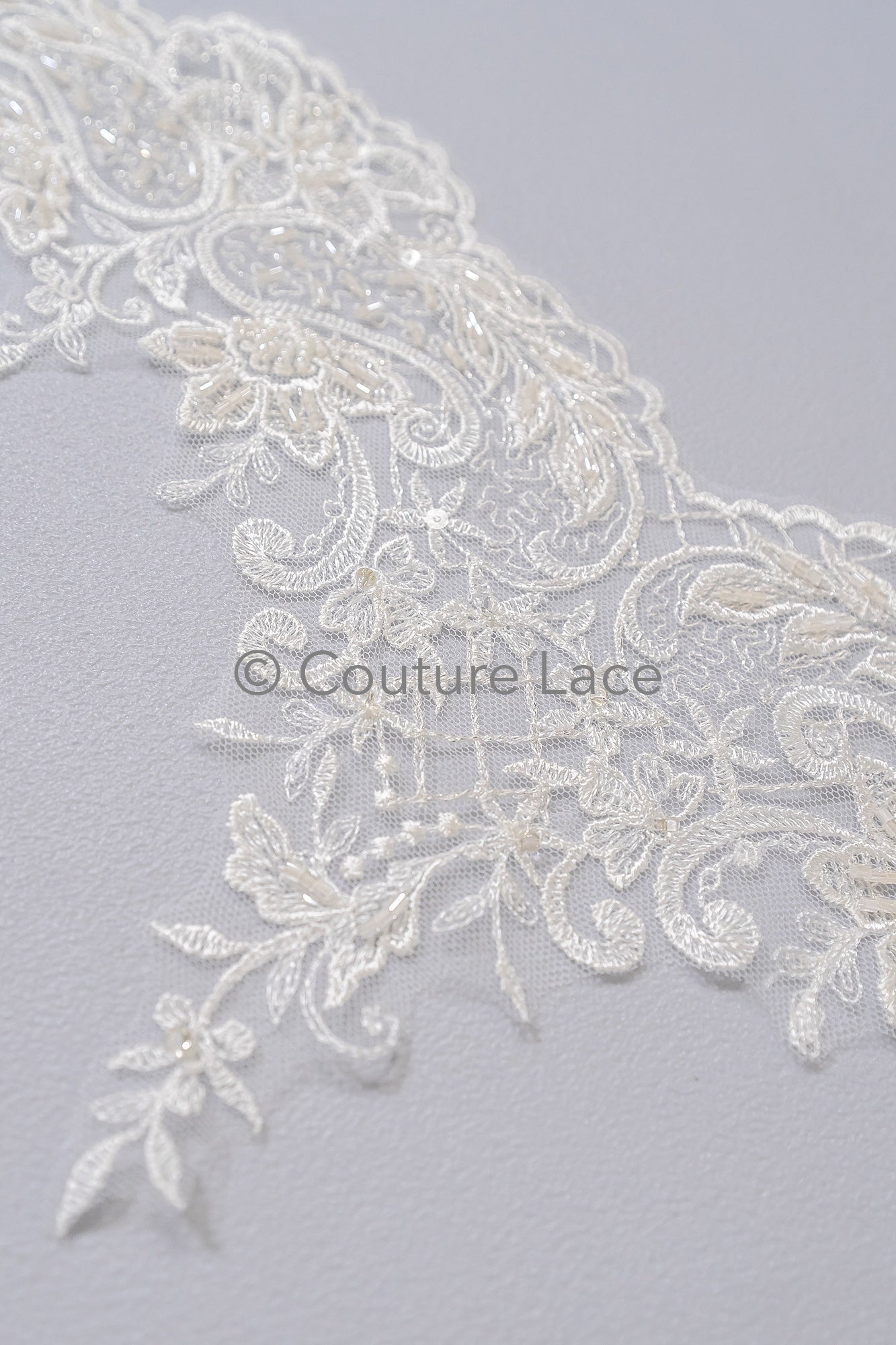 Pearl lace trim off-white/ bridal lace trim/ lace trim with pearls// T21-122