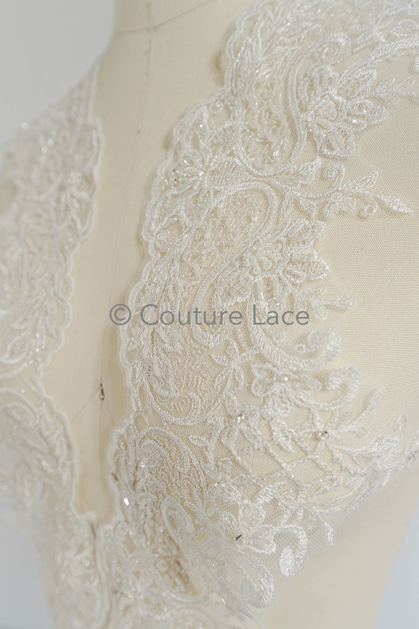 Pearl lace trim off-white/ bridal lace trim/ lace trim with pearls// T21-122