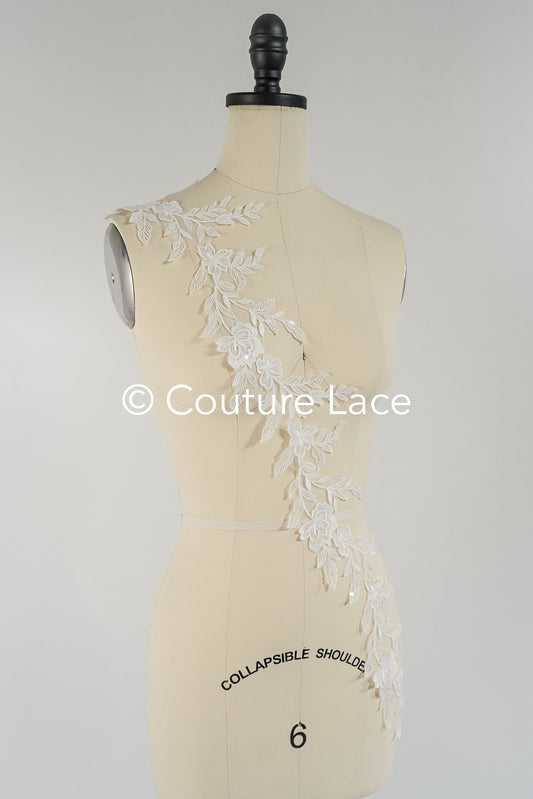 Garniture en dentelle nuptiale avec paillettes/garniture en dentelle blanc cassé/garniture en dentelle nuptiale/garniture en dentelle pour robe de mariée// T24-002