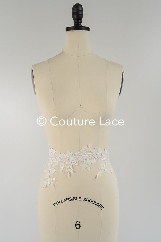 Garniture en dentelle nuptiale avec paillettes/garniture en dentelle blanc cassé/garniture en dentelle nuptiale/garniture en dentelle pour robe de mariée// T24-018