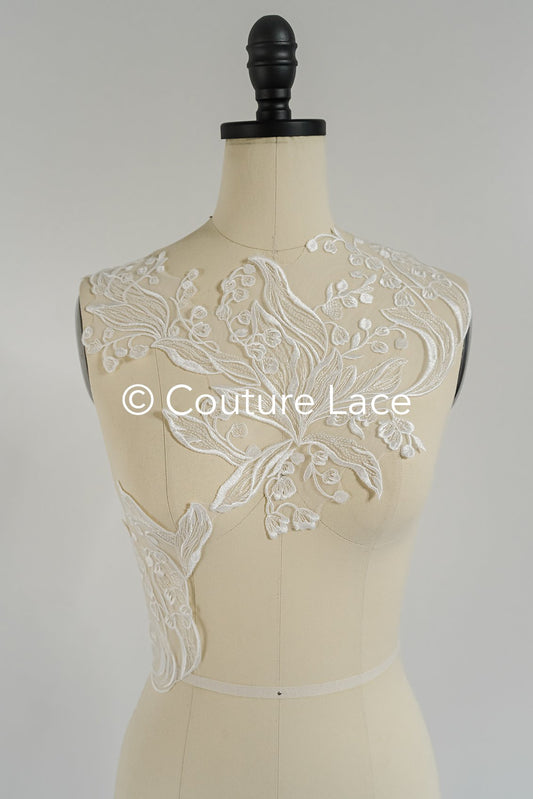 Garniture en dentelle nuptiale/garniture en dentelle blanc cassé/garniture en dentelle nuptiale florale/garniture en dentelle pour robe de mariée// T24-024