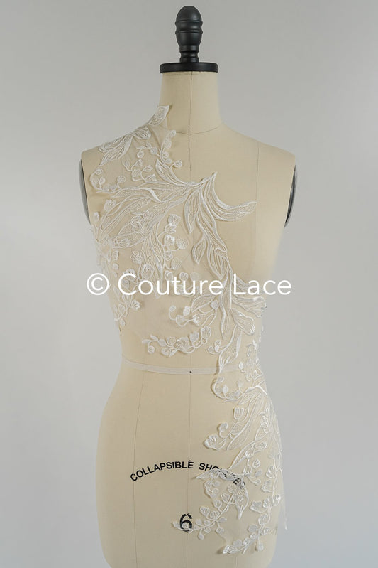 Garniture en dentelle nuptiale/garniture en dentelle blanc cassé/garniture en dentelle nuptiale florale/garniture en dentelle pour robe de mariée// T24-026