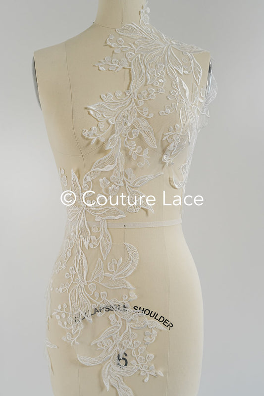 Garniture en dentelle nuptiale/garniture en dentelle blanc cassé/garniture en dentelle nuptiale florale/garniture en dentelle pour robe de mariée// T24-027