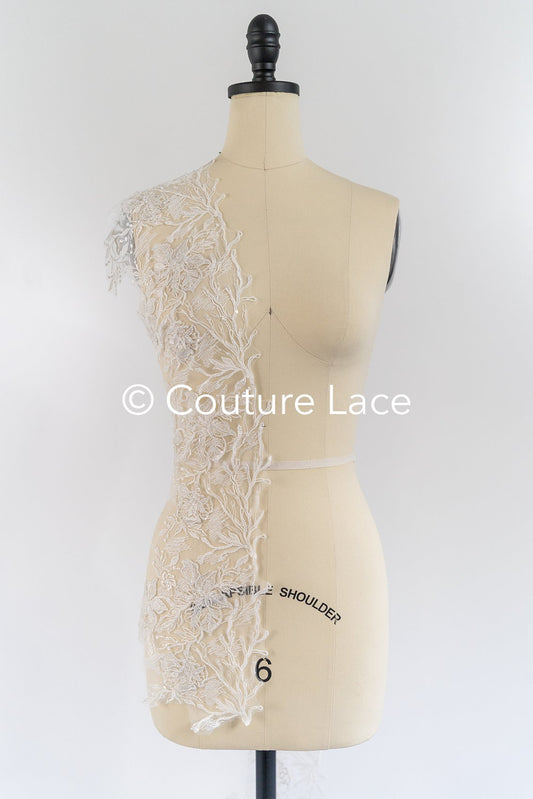 Garniture en dentelle nuptiale avec perles et paillettes/garniture en dentelle blanc cassé/garniture nuptiale/garniture en dentelle pour robe de mariée// T24-118