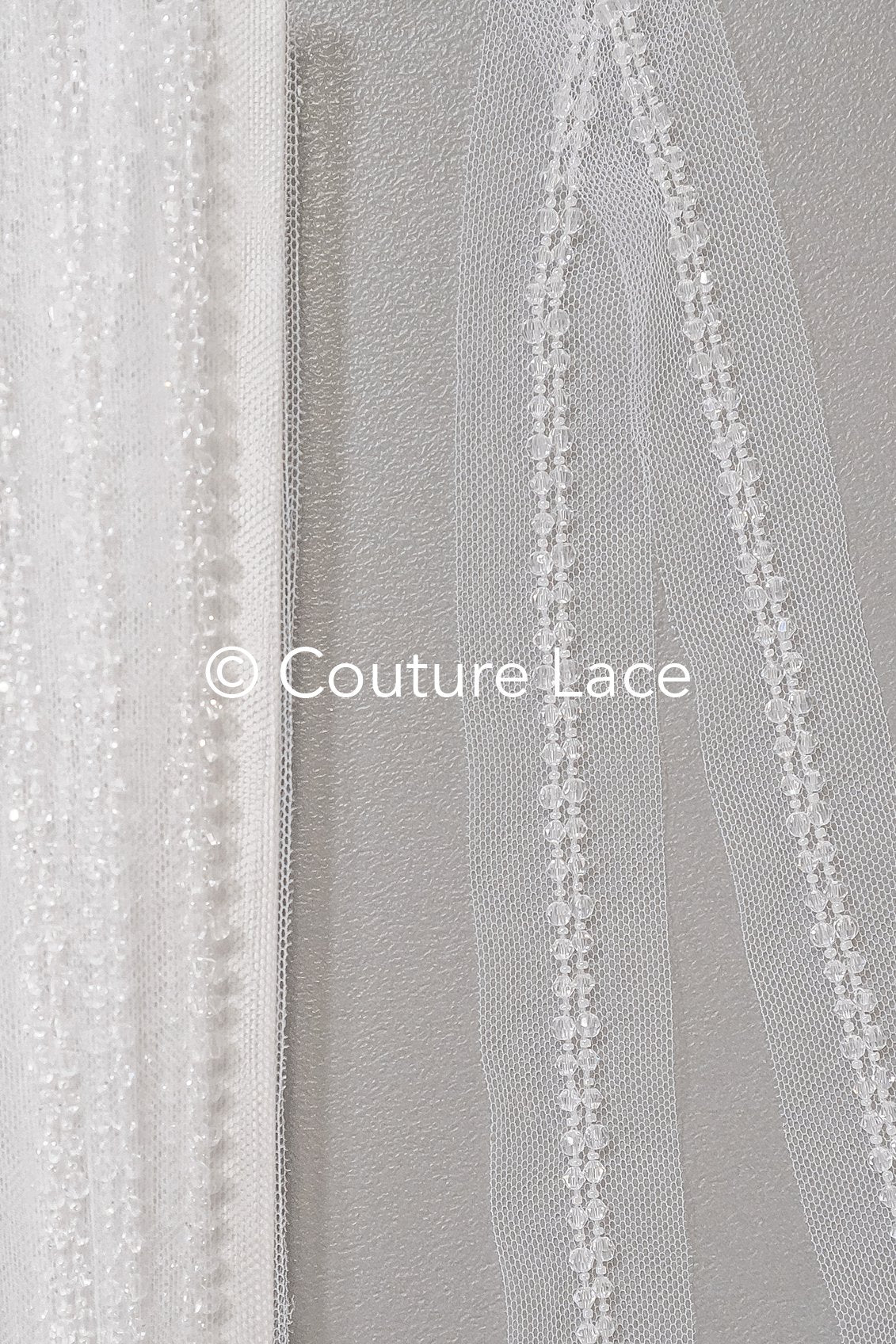 Brautspitze Borte mit Perlen/ Spitzenborte off-white transparent/ Braut Borte/ Spitzenborte für Brautkleid// T24-230