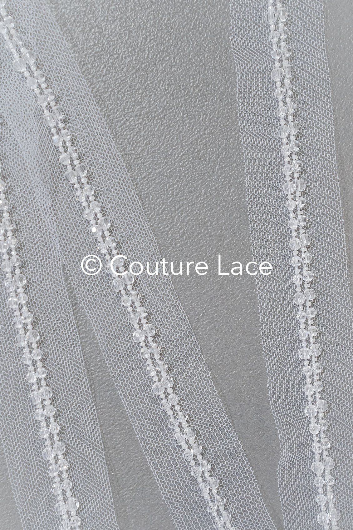 Brautspitze Borte mit Perlen/ Spitzenborte off-white transparent/ Braut Borte/ Spitzenborte für Brautkleid// T24-230