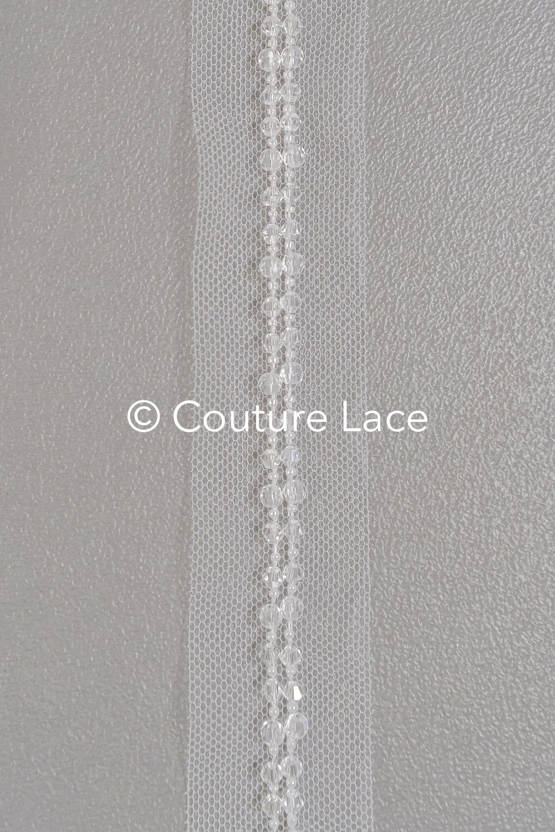 Brautspitze Borte mit Perlen/ Spitzenborte off-white transparent/ Braut Borte/ Spitzenborte für Brautkleid// T24-230