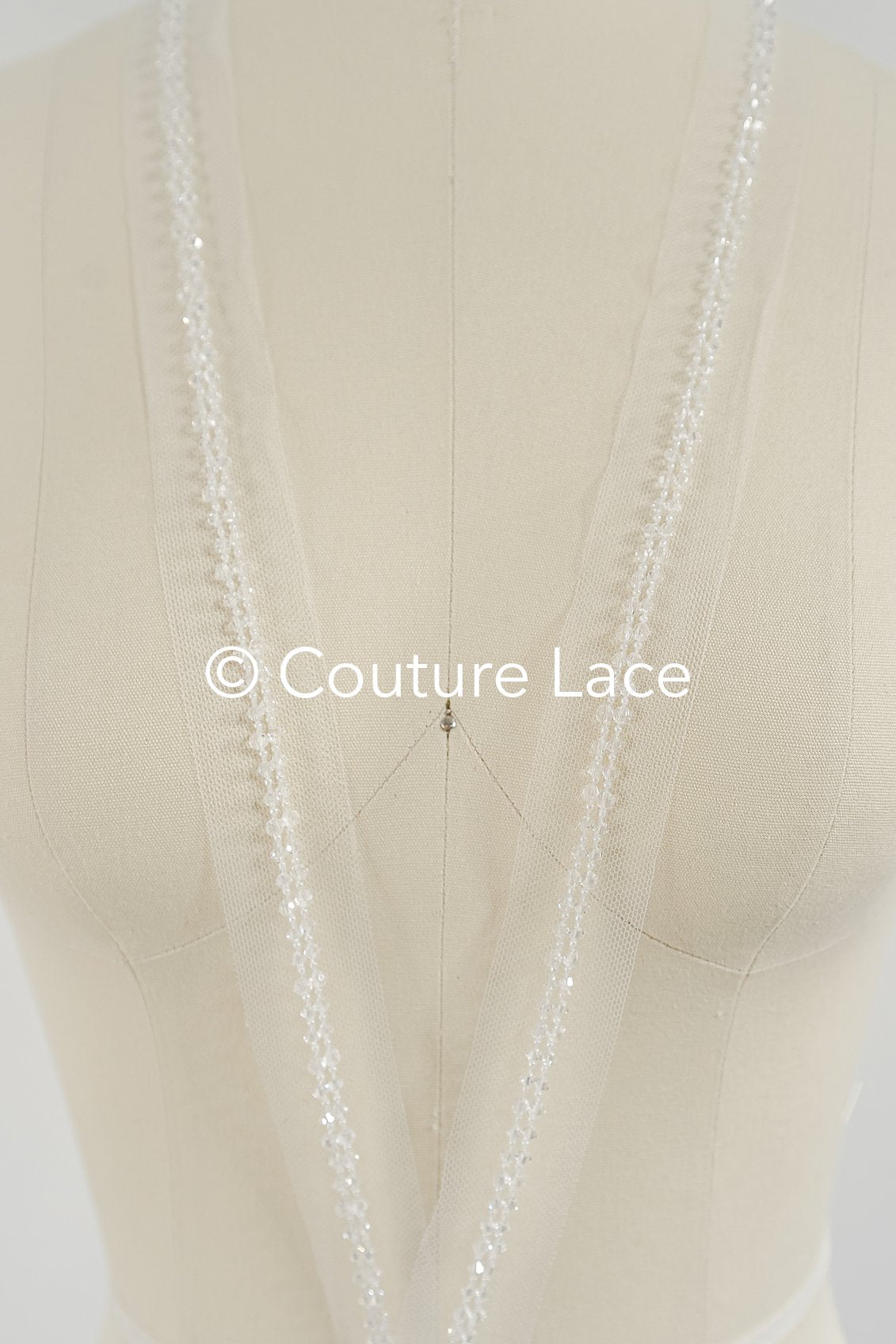 Brautspitze Borte mit Perlen/ Spitzenborte off-white transparent/ Braut Borte/ Spitzenborte für Brautkleid// T24-230