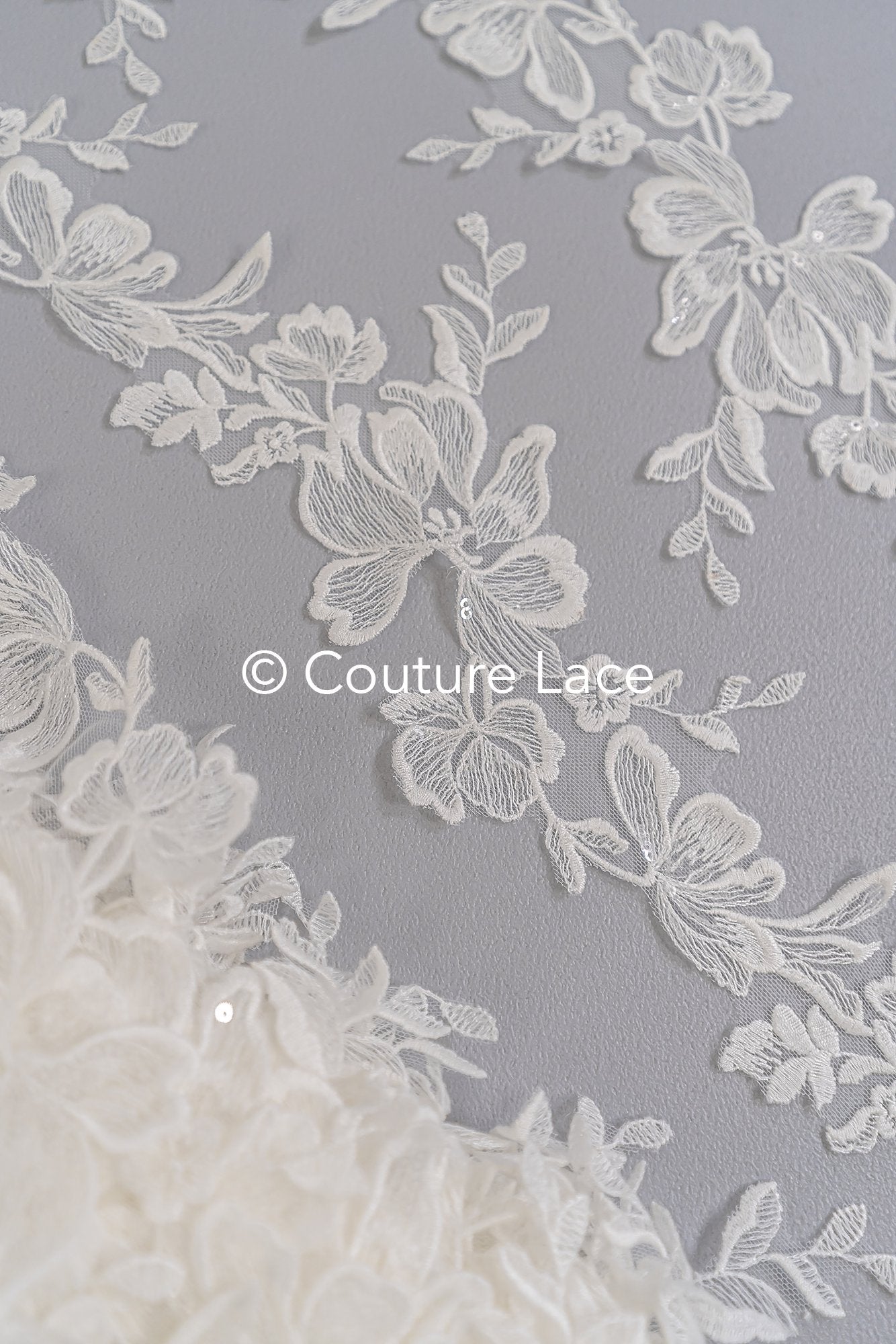 Floral bridal lace trim/ flowery lace edge for wedding dresses // T25-233
