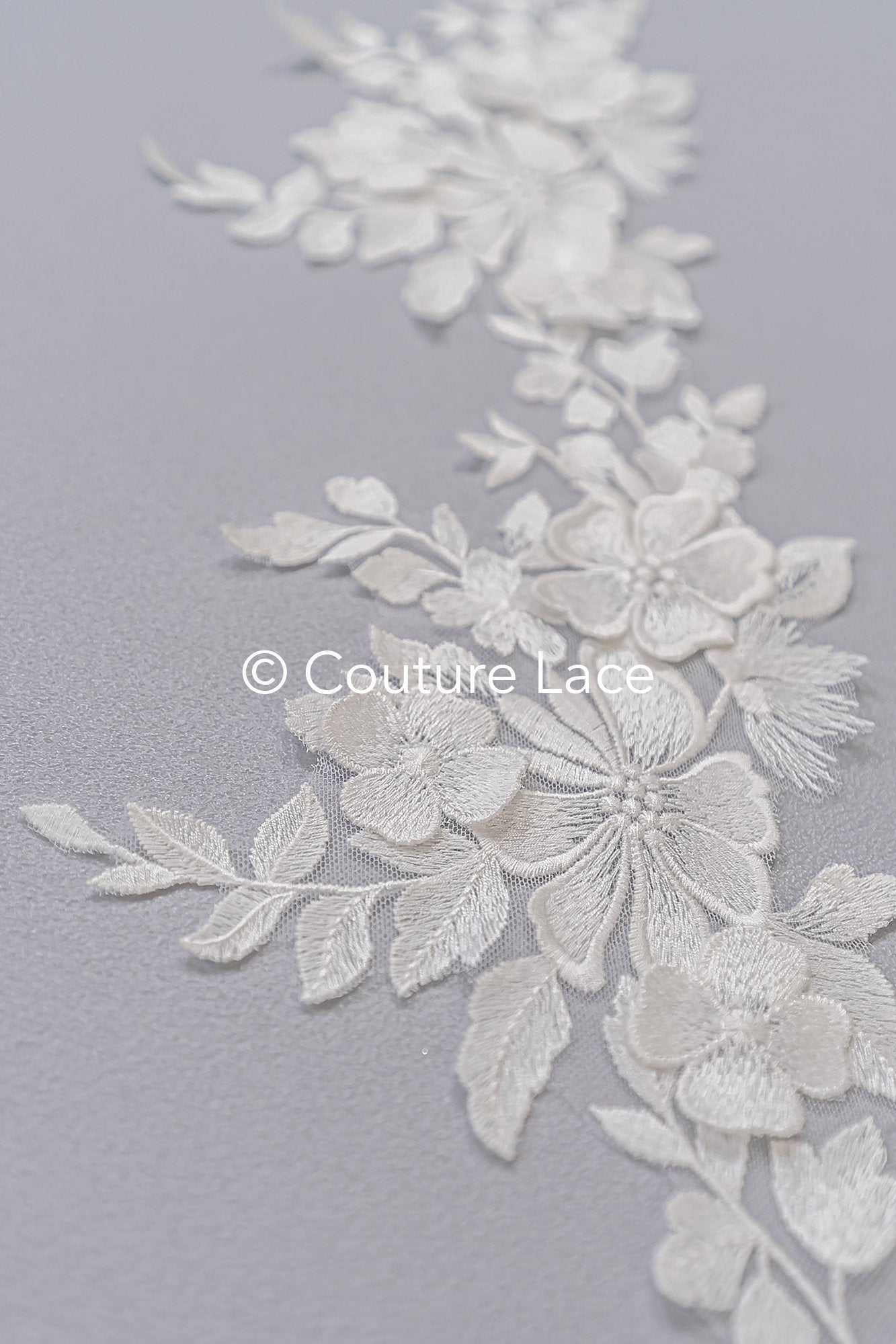 Floral 3D flower bridal lace trim/ flowery lace edge for wedding dresses // T25-234