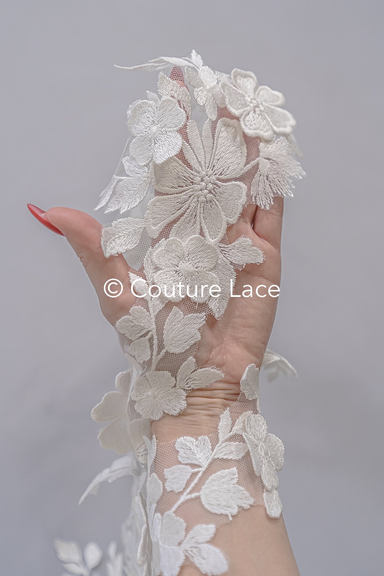 Floral 3D flower bridal lace trim/ flowery lace edge for wedding dresses // T25-234