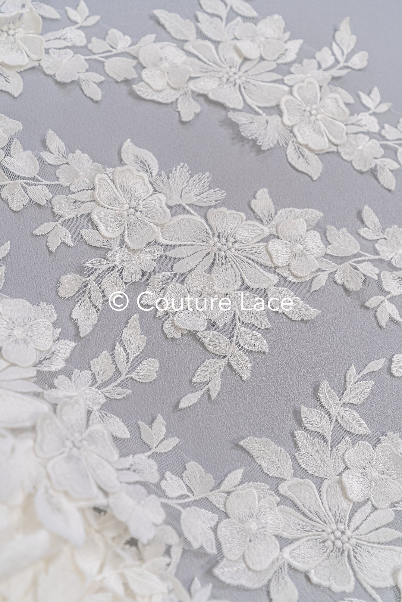 Floral 3D flower bridal lace trim/ flowery lace edge for wedding dresses // T25-234