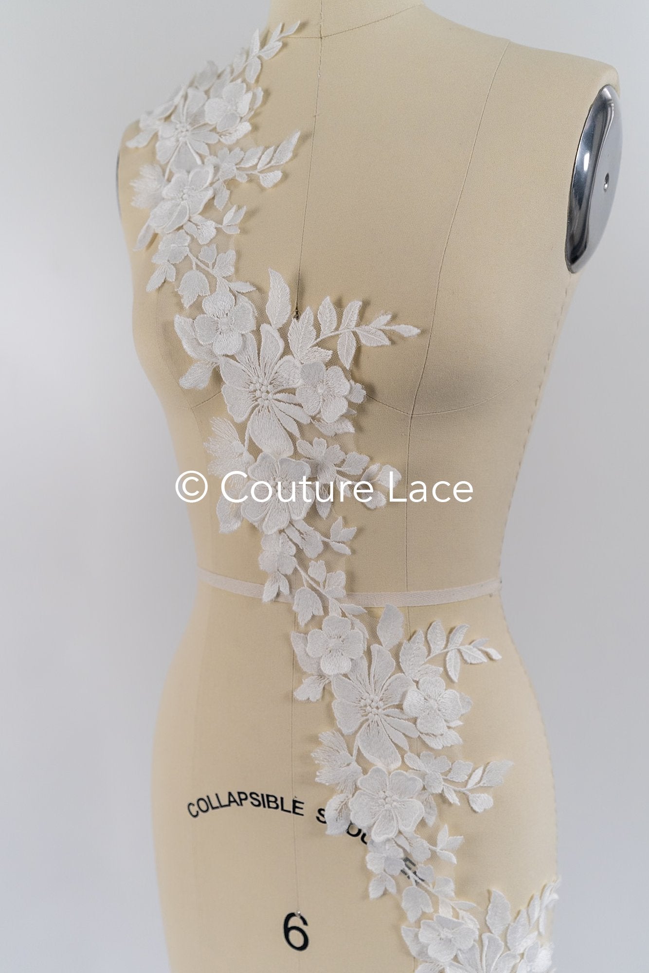 Floral 3D flower bridal lace trim/ flowery lace edge for wedding dresses // T25-234