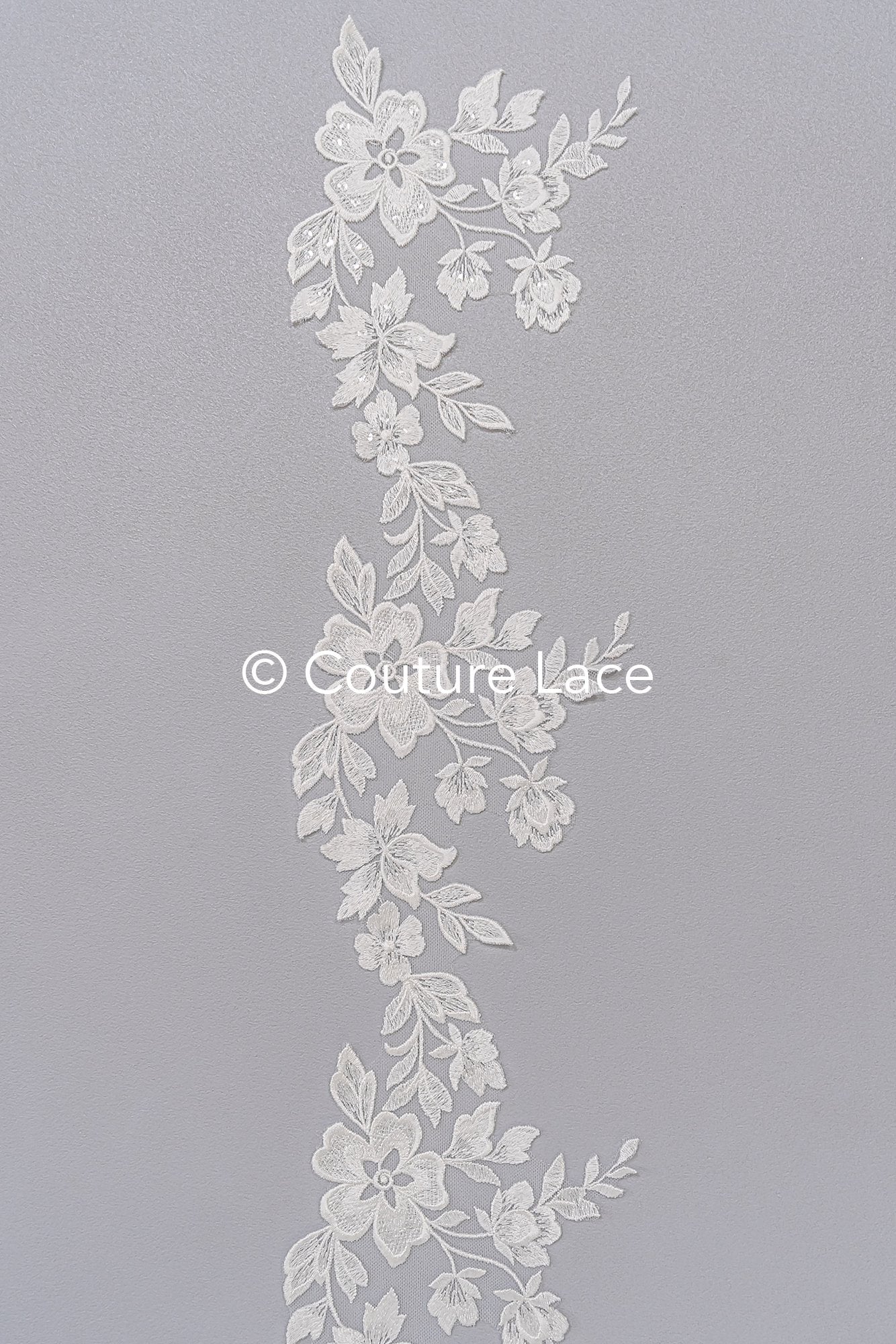 Fine bridal lace trim with floral pattern/ floral lace edge for wedding dresses // T25-235