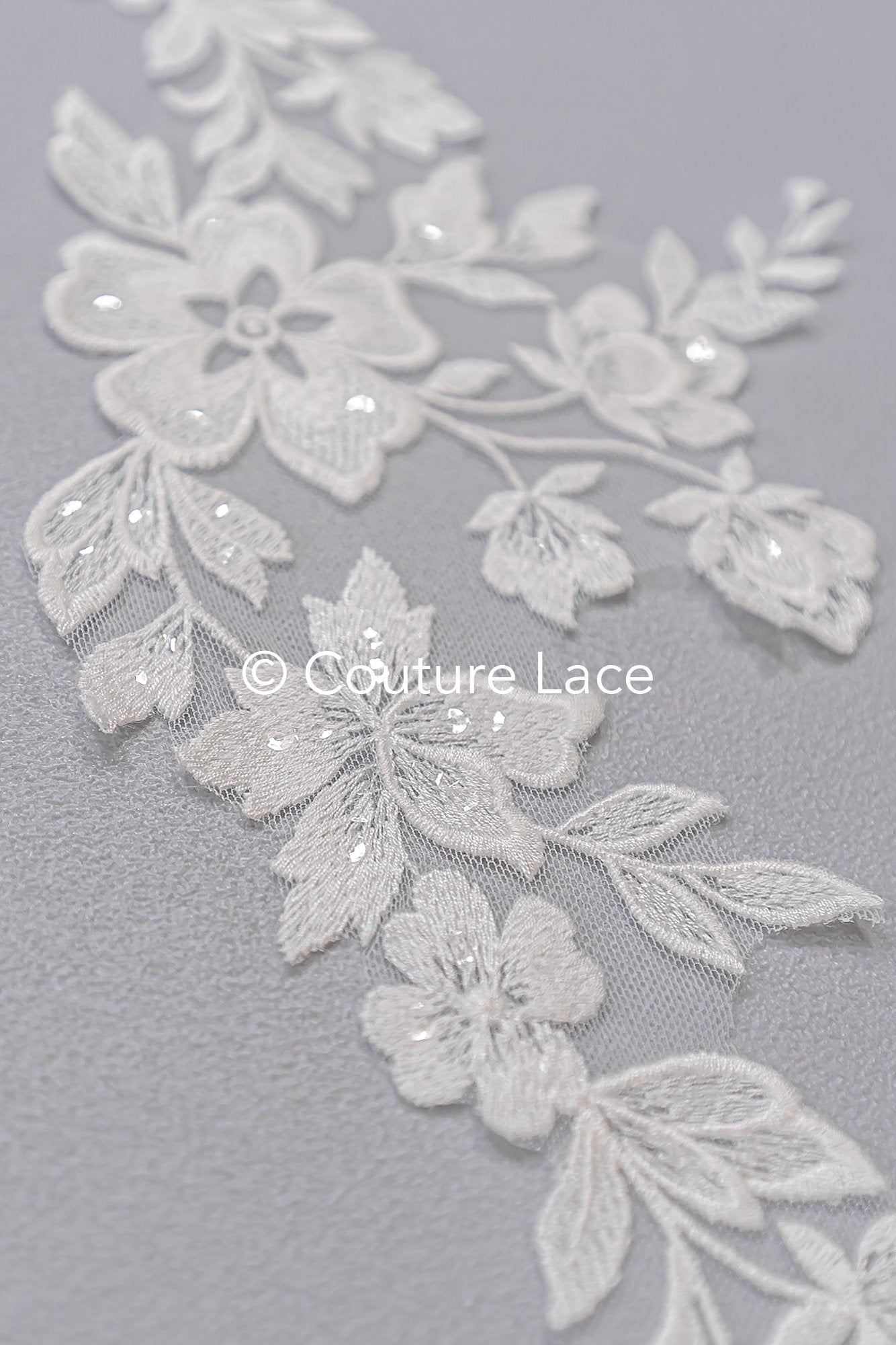 Fine bridal lace trim with floral pattern/ floral lace edge for wedding dresses // T25-235