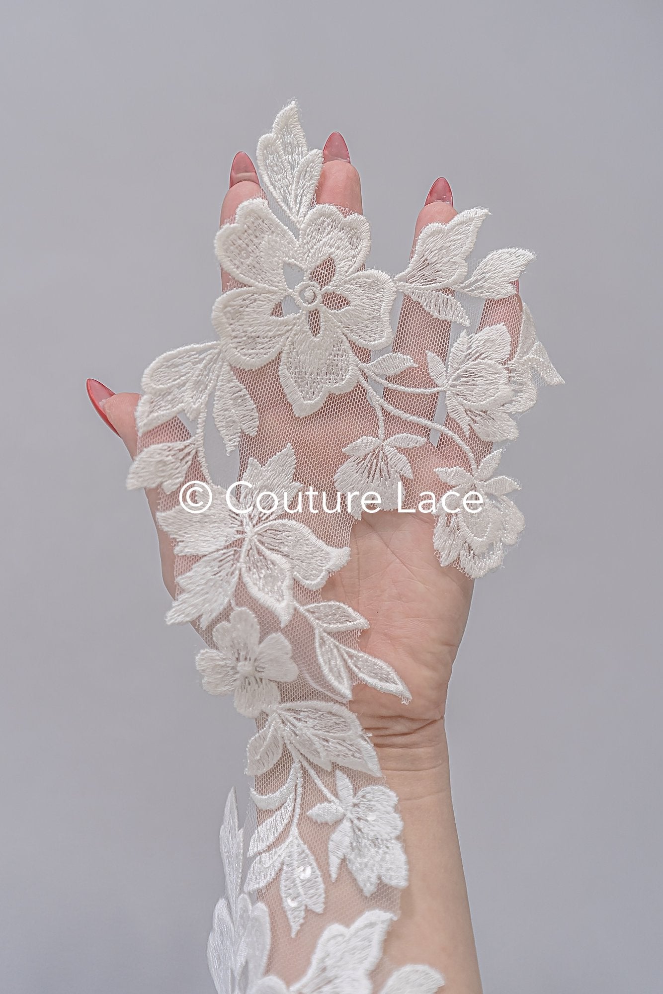 Fine bridal lace trim with floral pattern/ floral lace edge for wedding dresses // T25-235